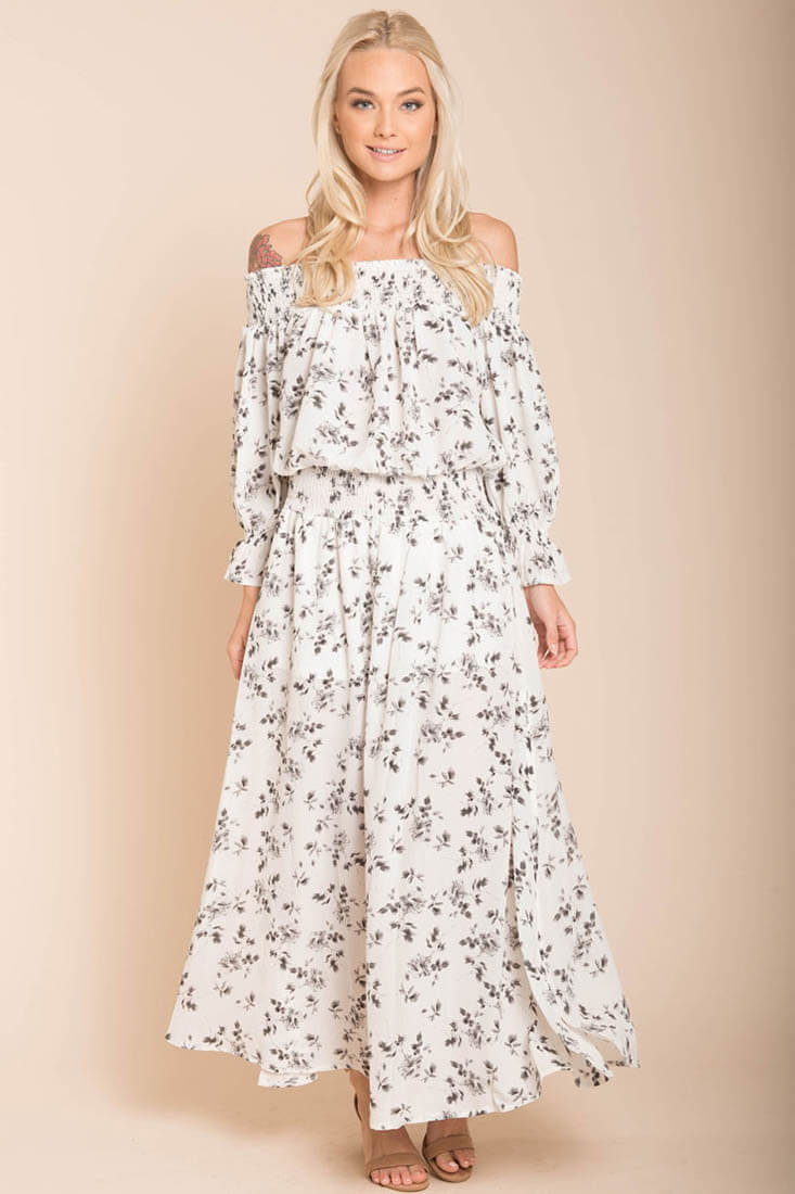 Aiyana High Slit Floral Maxi Dress White - Ruaus
