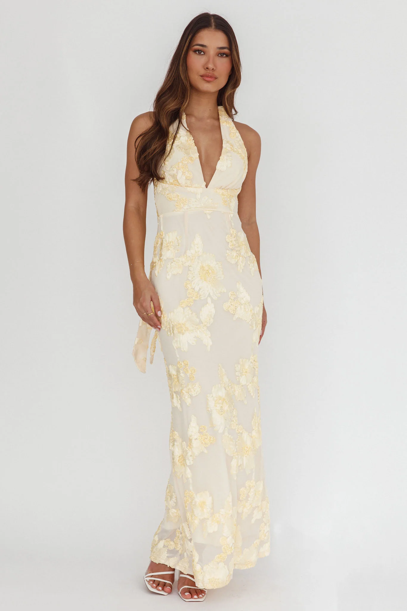 Cipriana Backless Halter Maxi Dress Embellished Yellow - Ruaus
