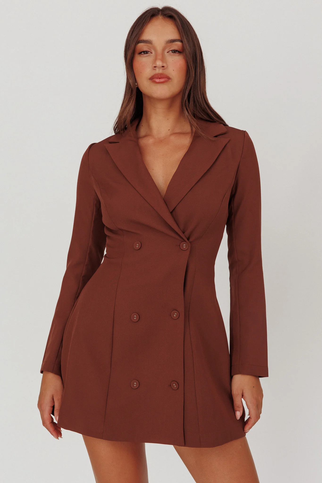 Austria Double Breasted Mini Dress Chocolate - Ruaus