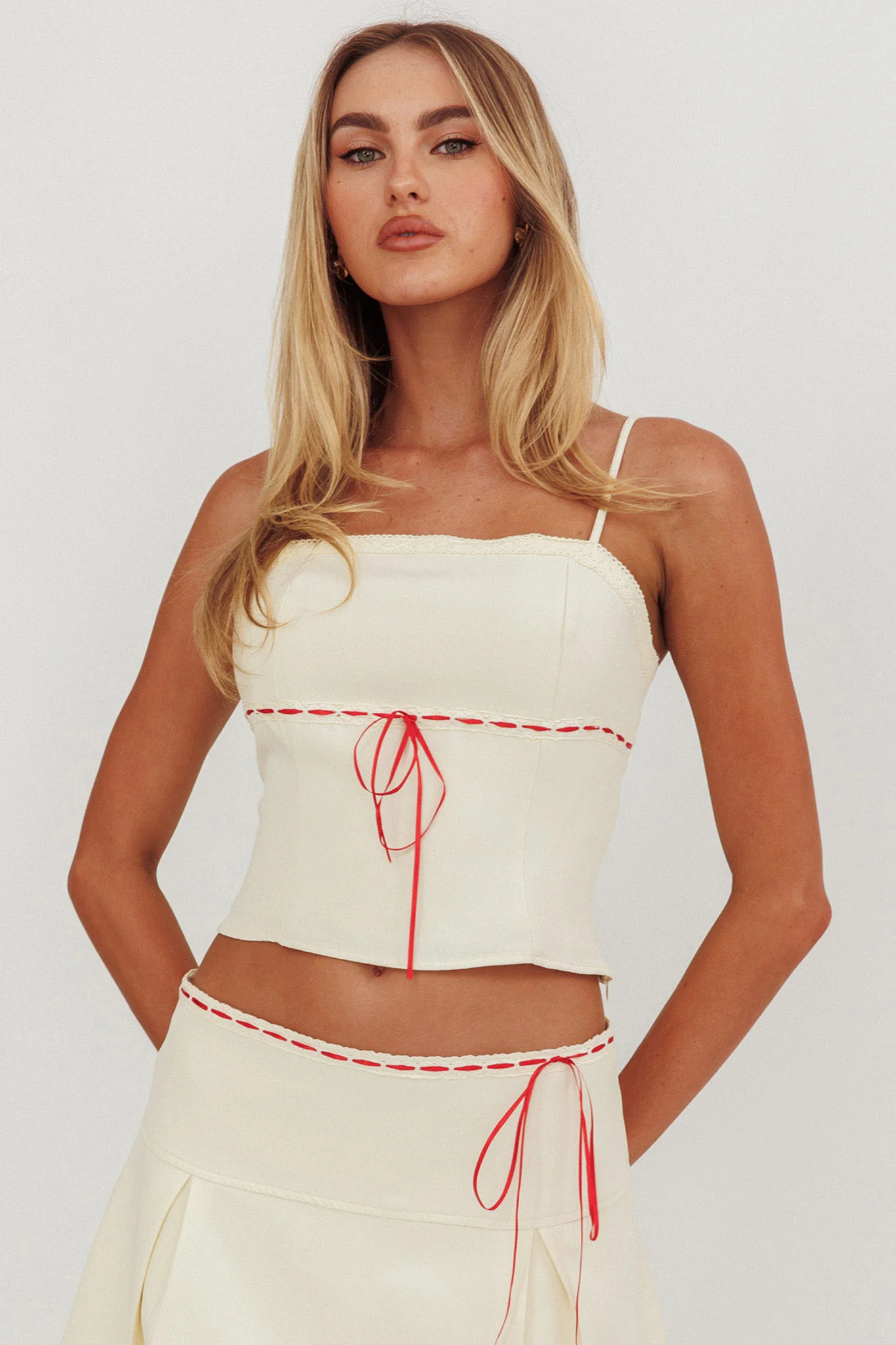 Maxxine Ribbon Trim Cami Top Bone - Ruaus