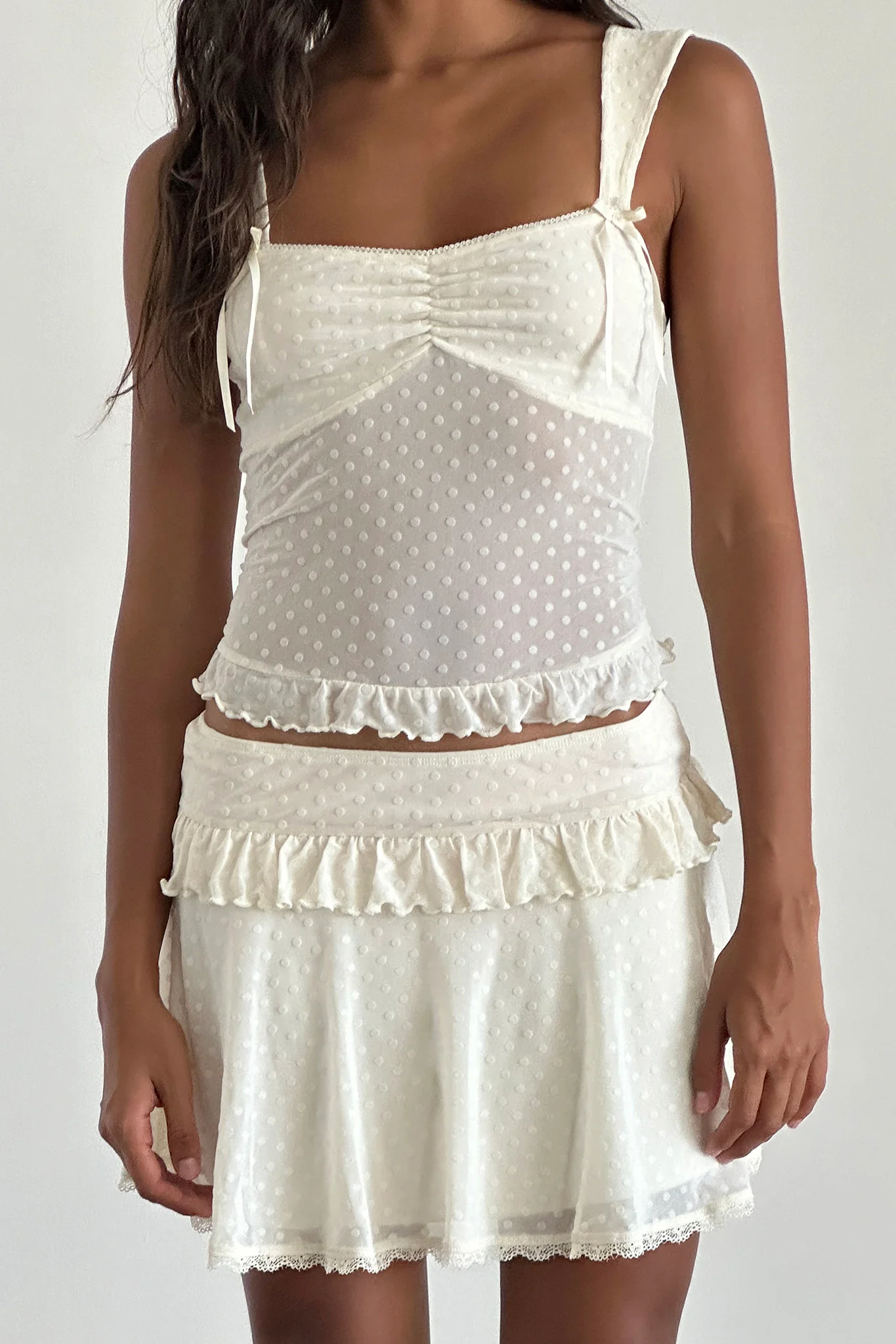 Bartila Top In Ivory Polka Flock - Ruaus