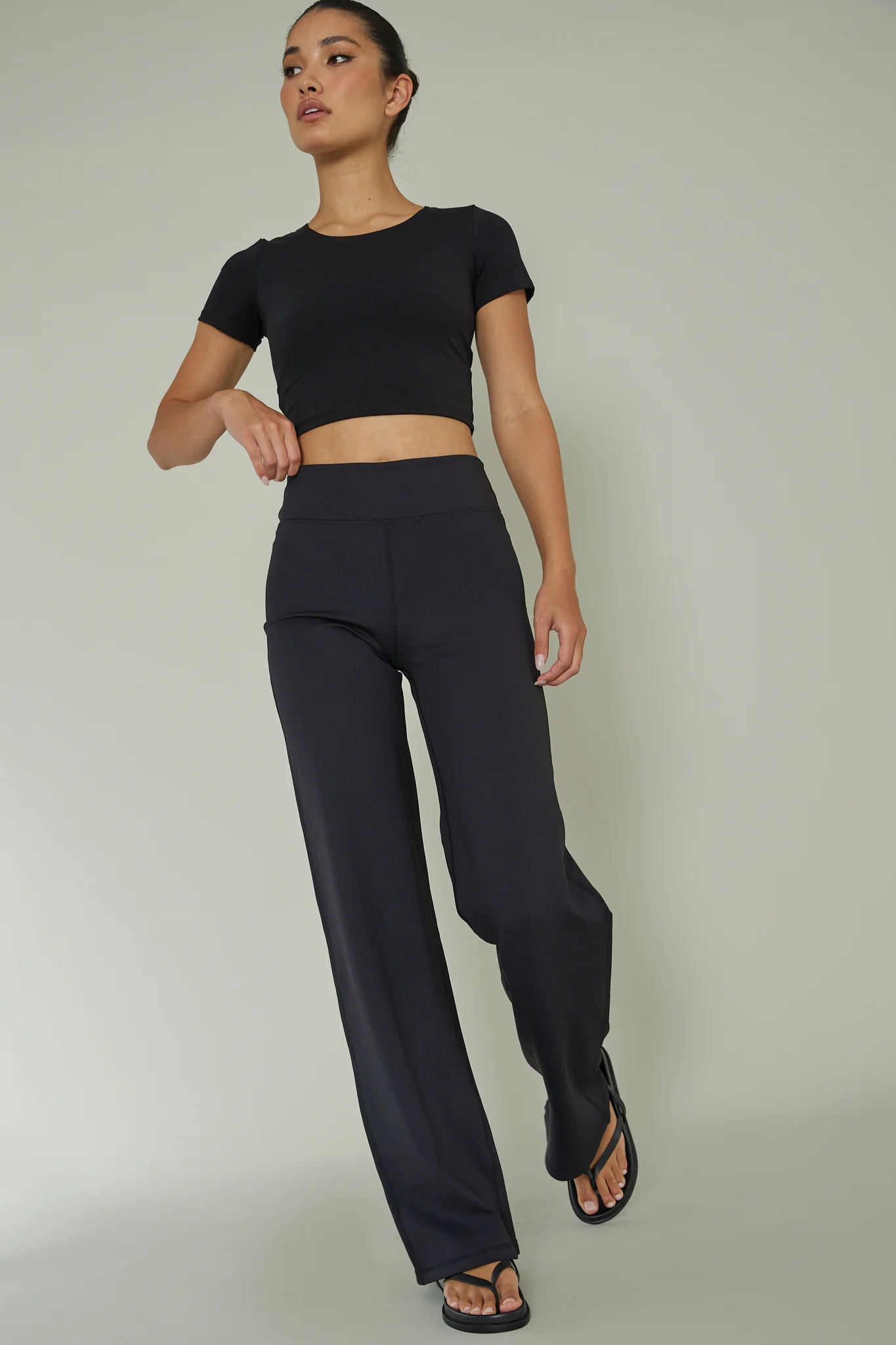 Your Power Ribbed Wide Leg Pants Black - Ruaus