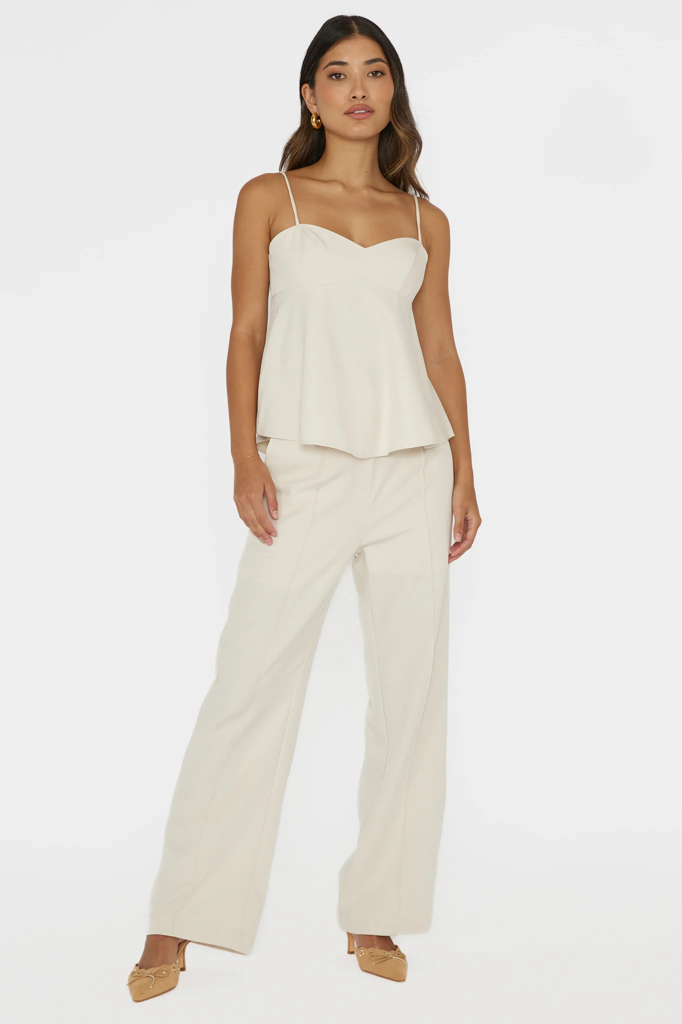 Mistie Pintuck Pants Bone - Ruaus