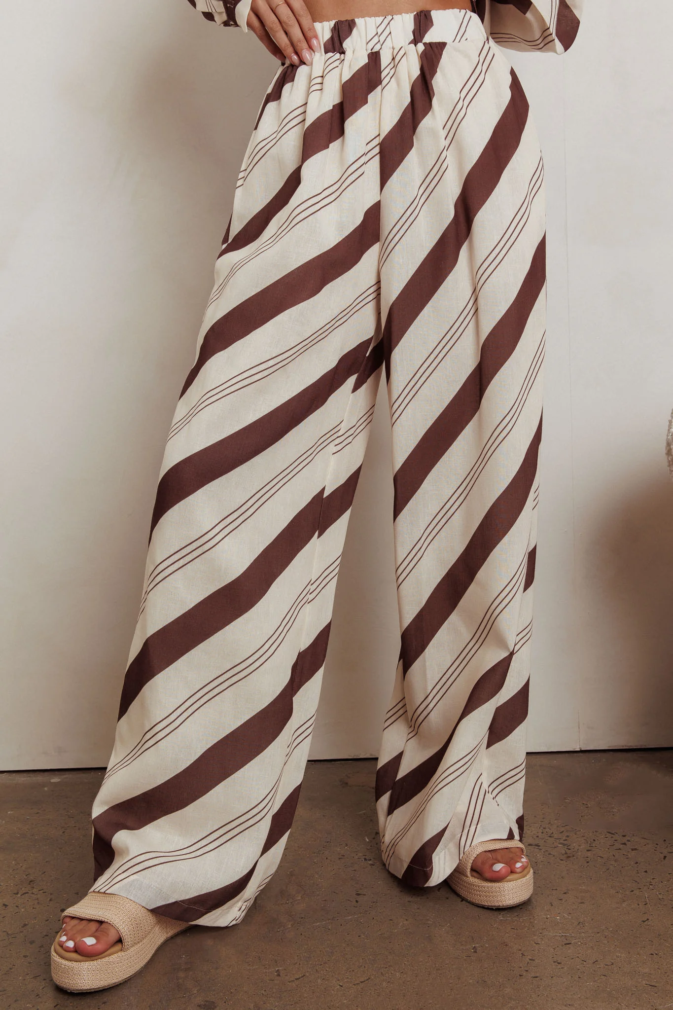 Alex Elastic Waist Striped Print Pant Cream/Cacao - Ruaus