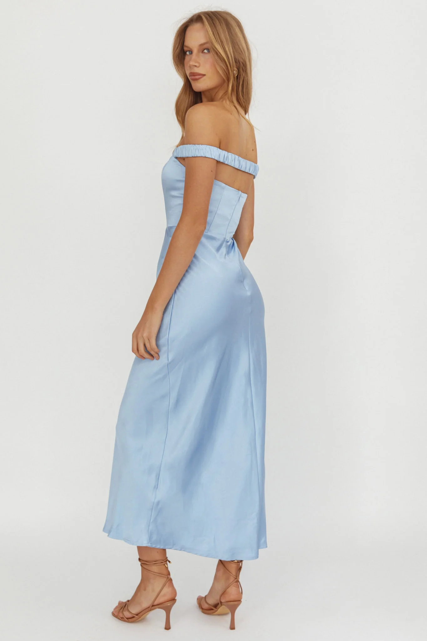 Cari Off-Shoulder Strap Maxi Dress Ice Blue - Ruaus