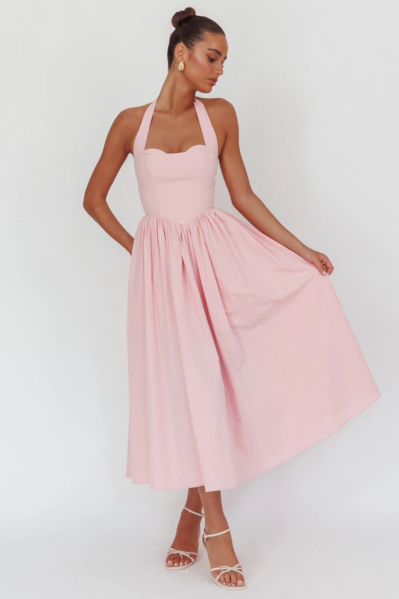 Get My Attention Halterneck Maxi Dress Pink - Ruaus