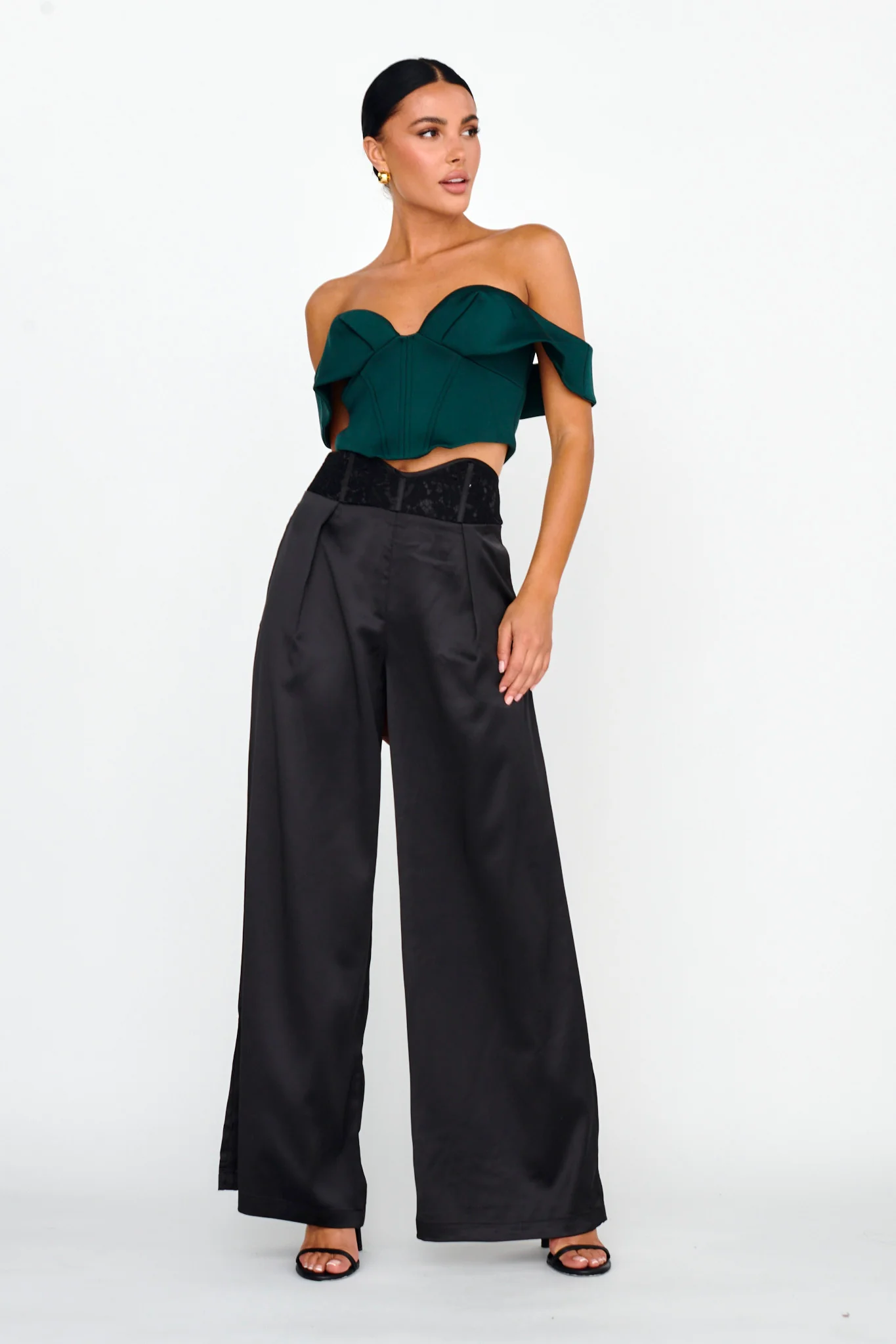 Lucky Stars Curved Waist Lace Trim Pants Black - Ruaus