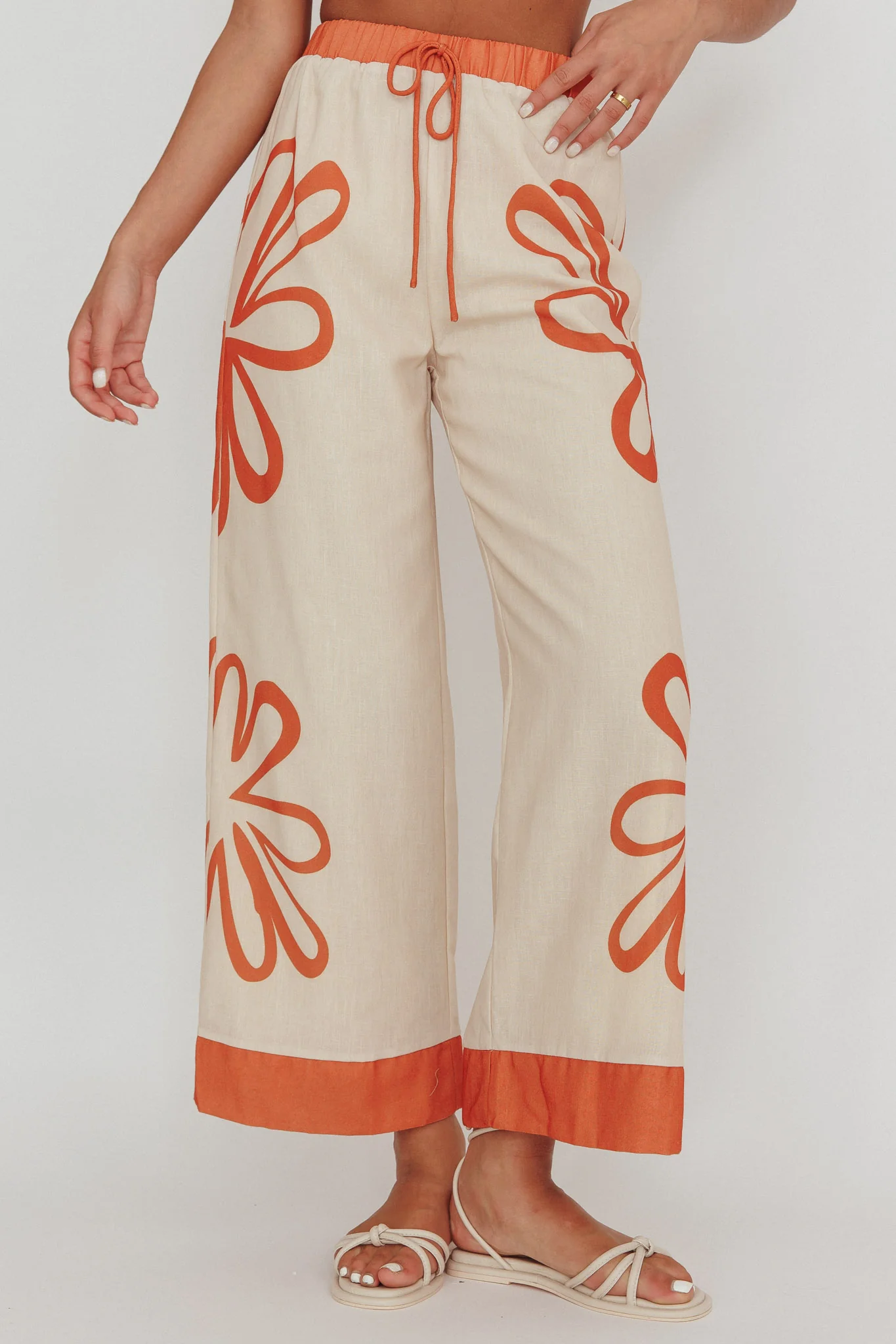 Briar Floral Wide Leg Pants Rust Beige - Ruaus