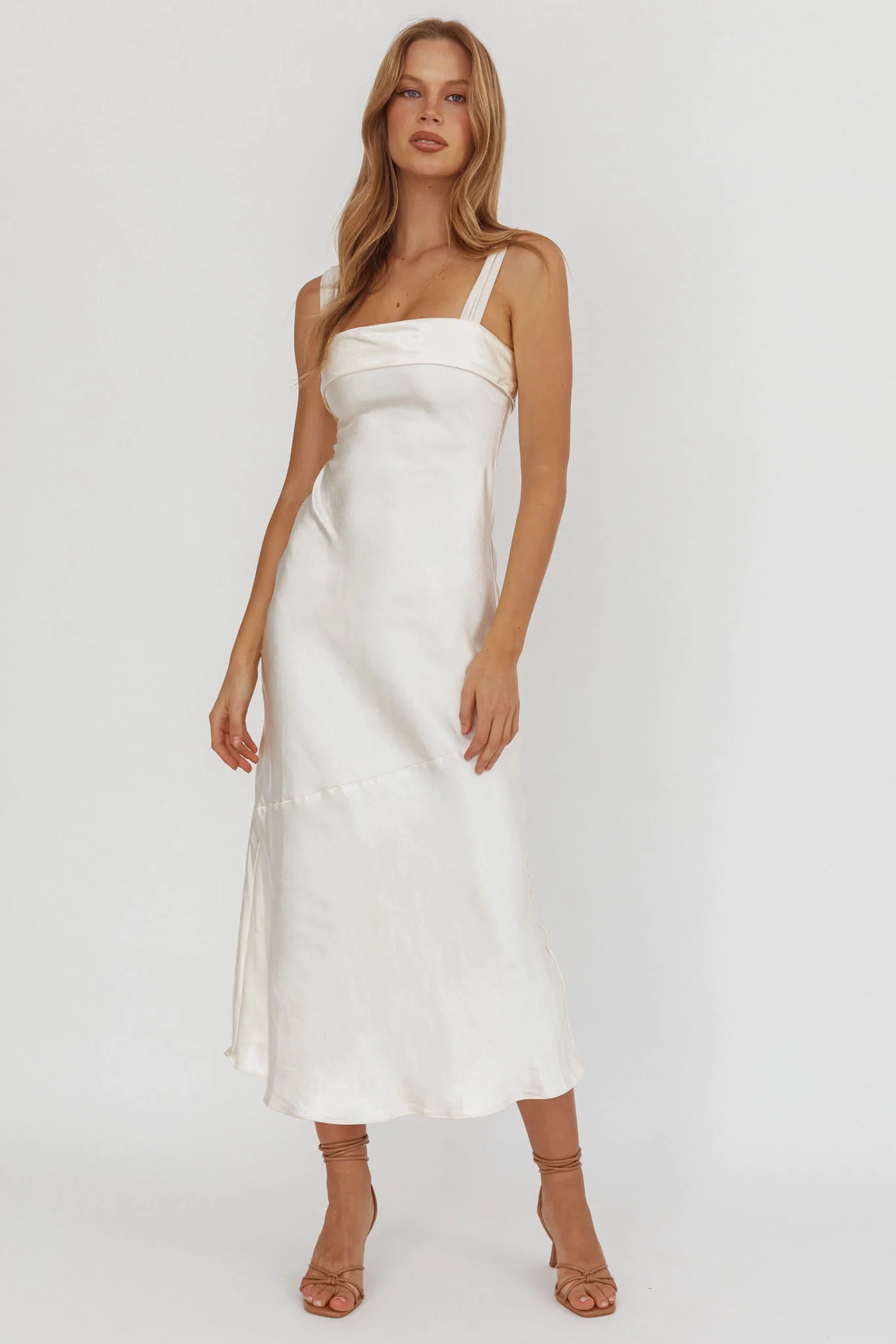 Carmel Shoulder Sash Midi Dress Oyster - Ruaus