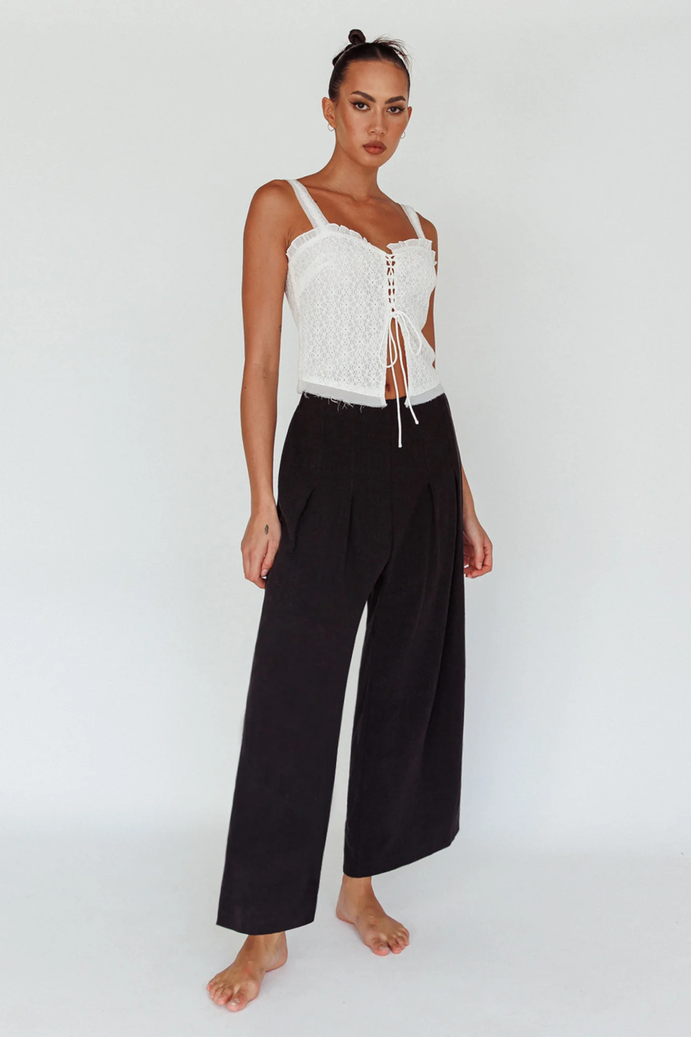 Backstage Pleated Wide Leg Pants Black - Ruaus