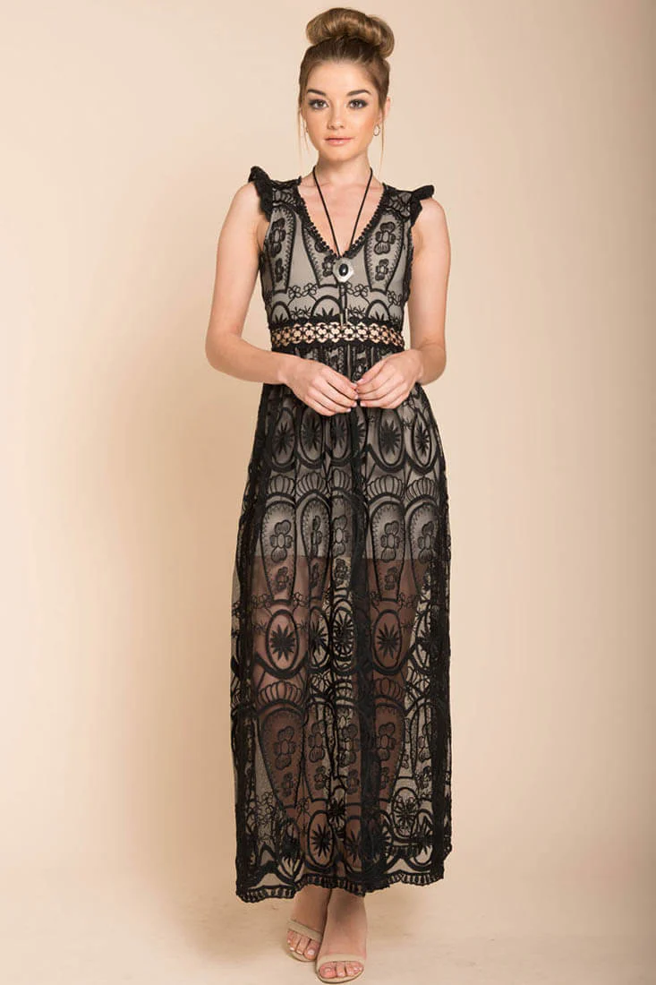 London Bohemian Glamour Maxi Dress Black - Ruaus
