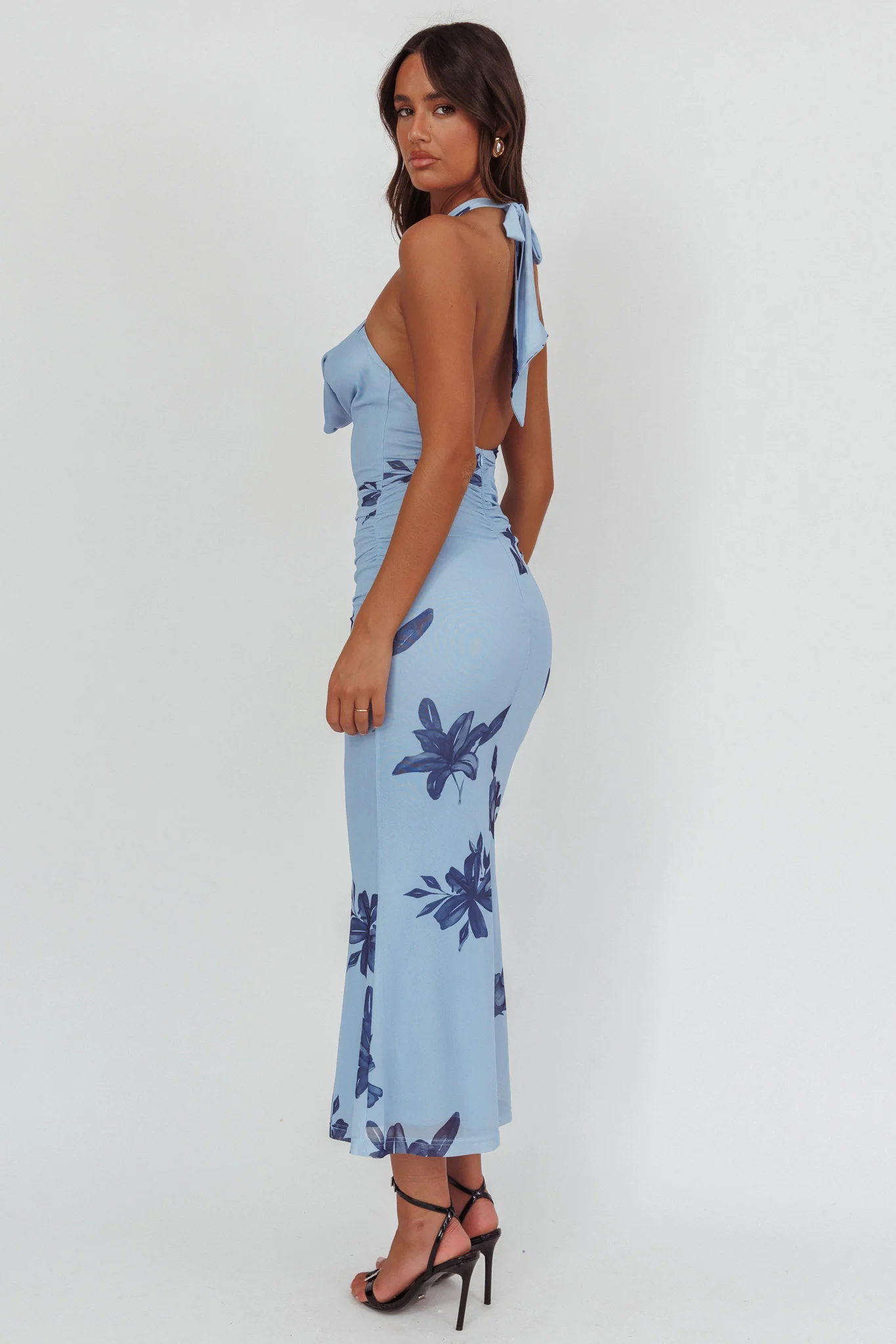 One Night Cowl Halterneck Maxi Dress Lily Blue - Ruaus