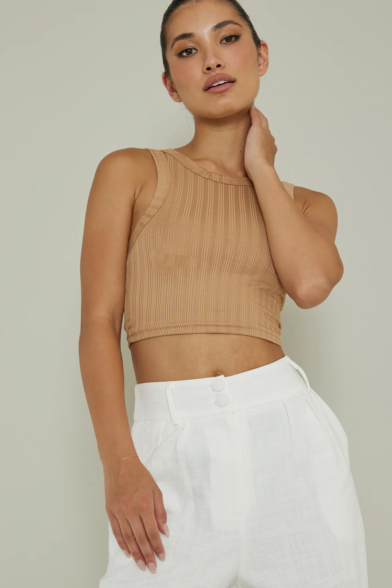 Seeker Ribbed Crop Top Chocolate - Ruaus