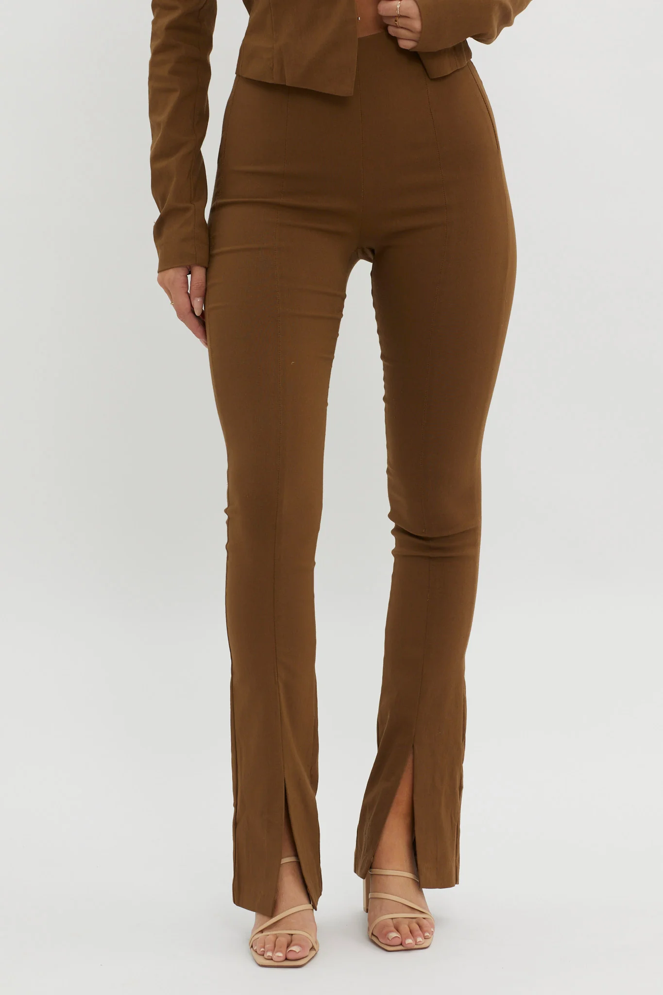 Zuzana Split Hem Flare Pants Brown - Ruaus