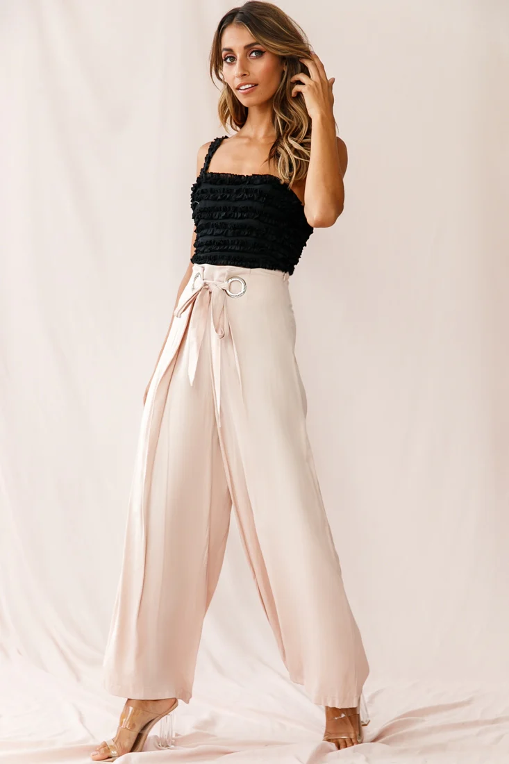 Saigon Wide Leg Eyelet Pants Mocha - Ruaus