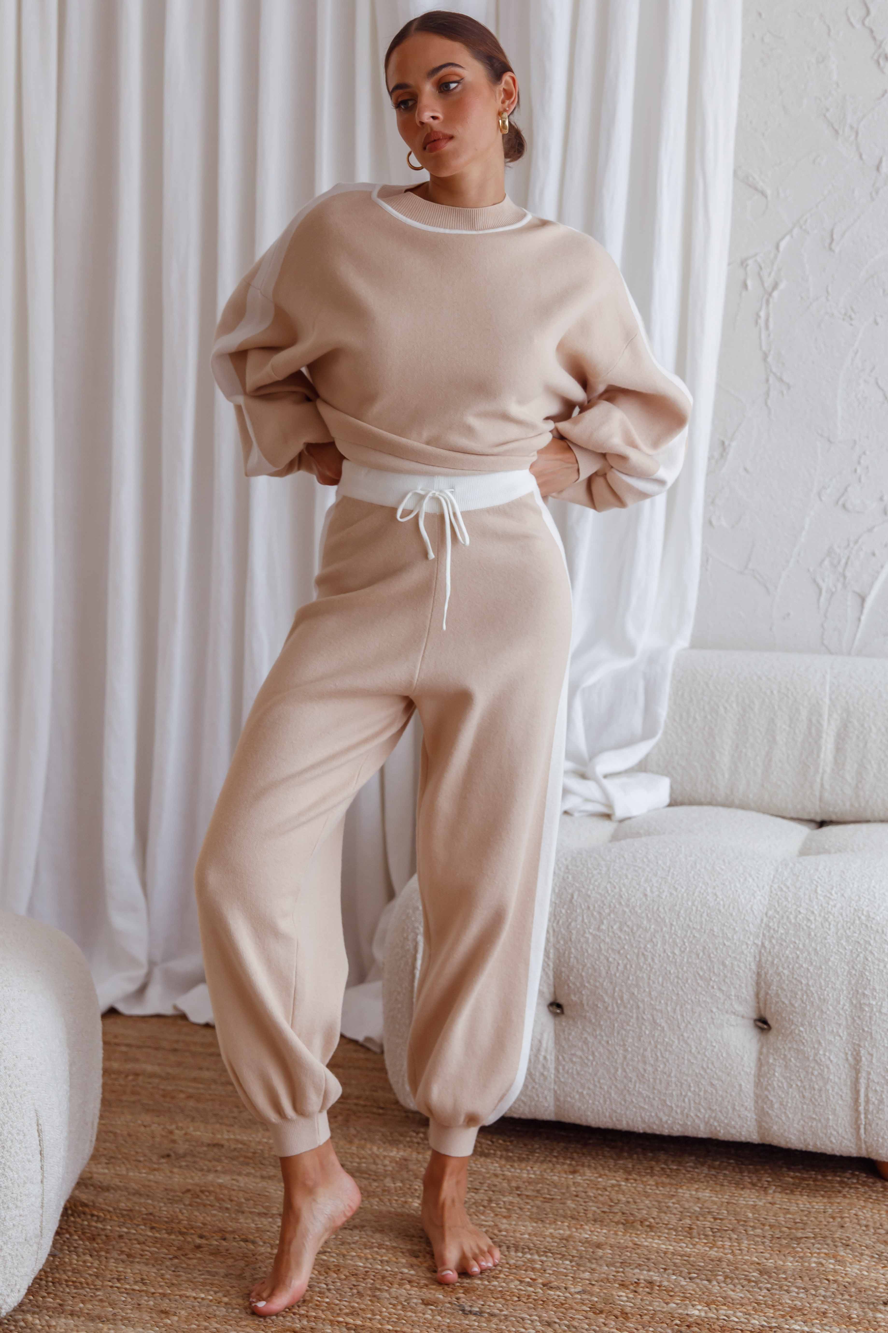 Take Me Back Brushed Knit Jogger Pants Beige - Ruaus