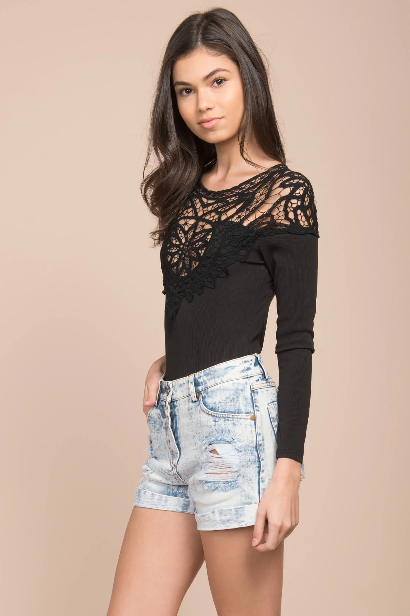 Brittan Crochet Bodysuit Black - Ruaus