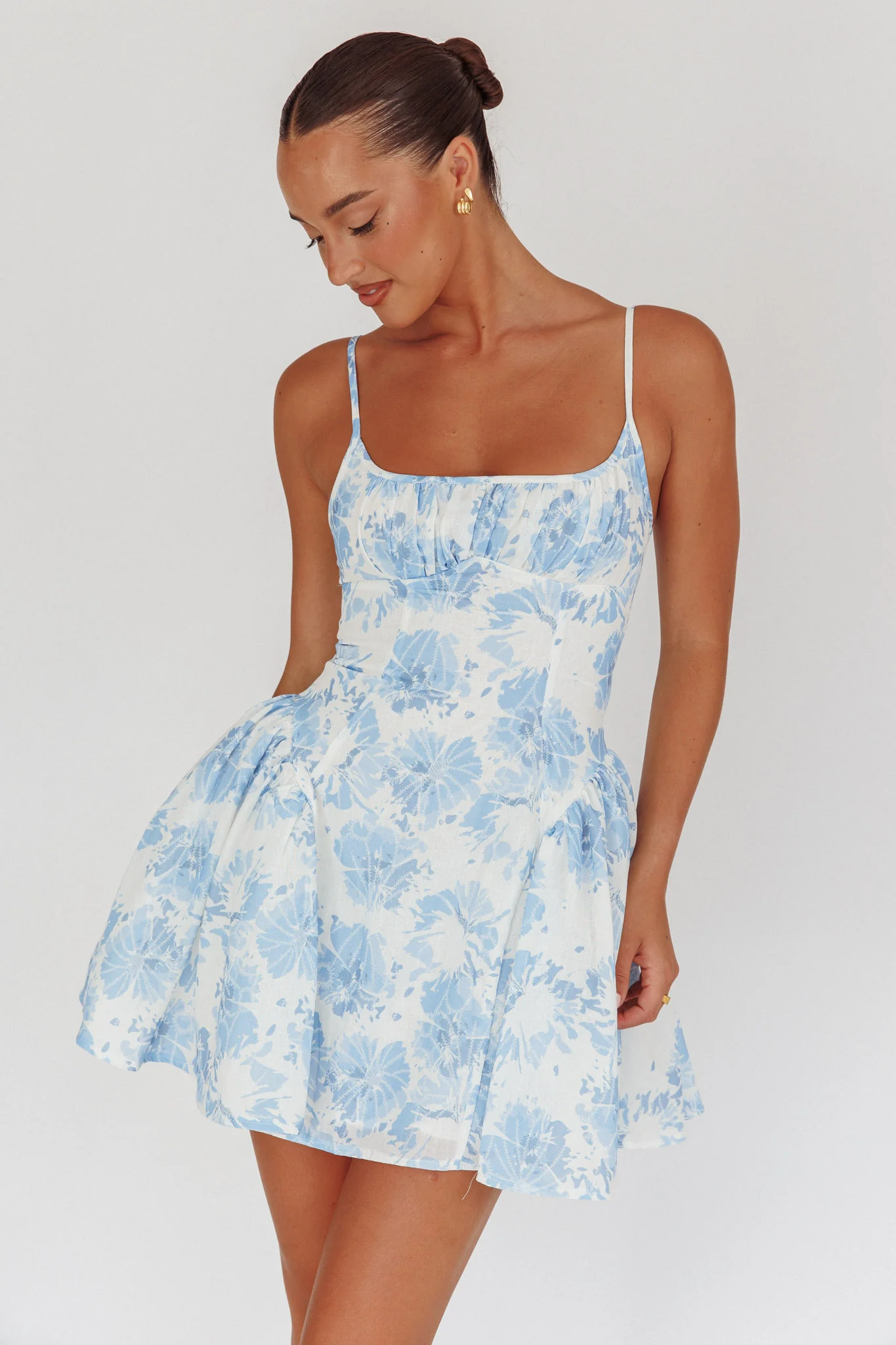 Courting Cami Strap Mini Dress Floral Blue - Ruaus