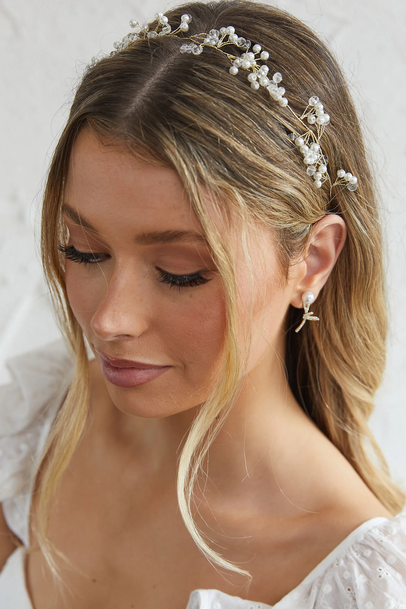 Enchanted Pearl & Crystal Wire Headband Gold - Ruaus