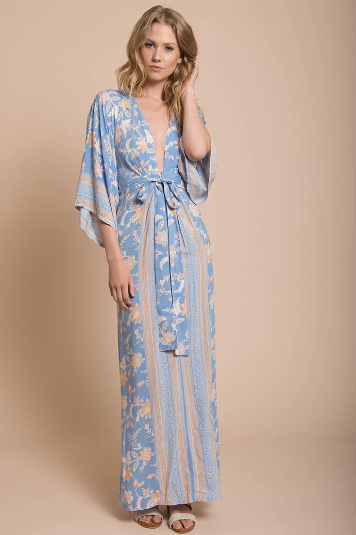 Kira Kimono Maxi Dress Blue - Ruaus
