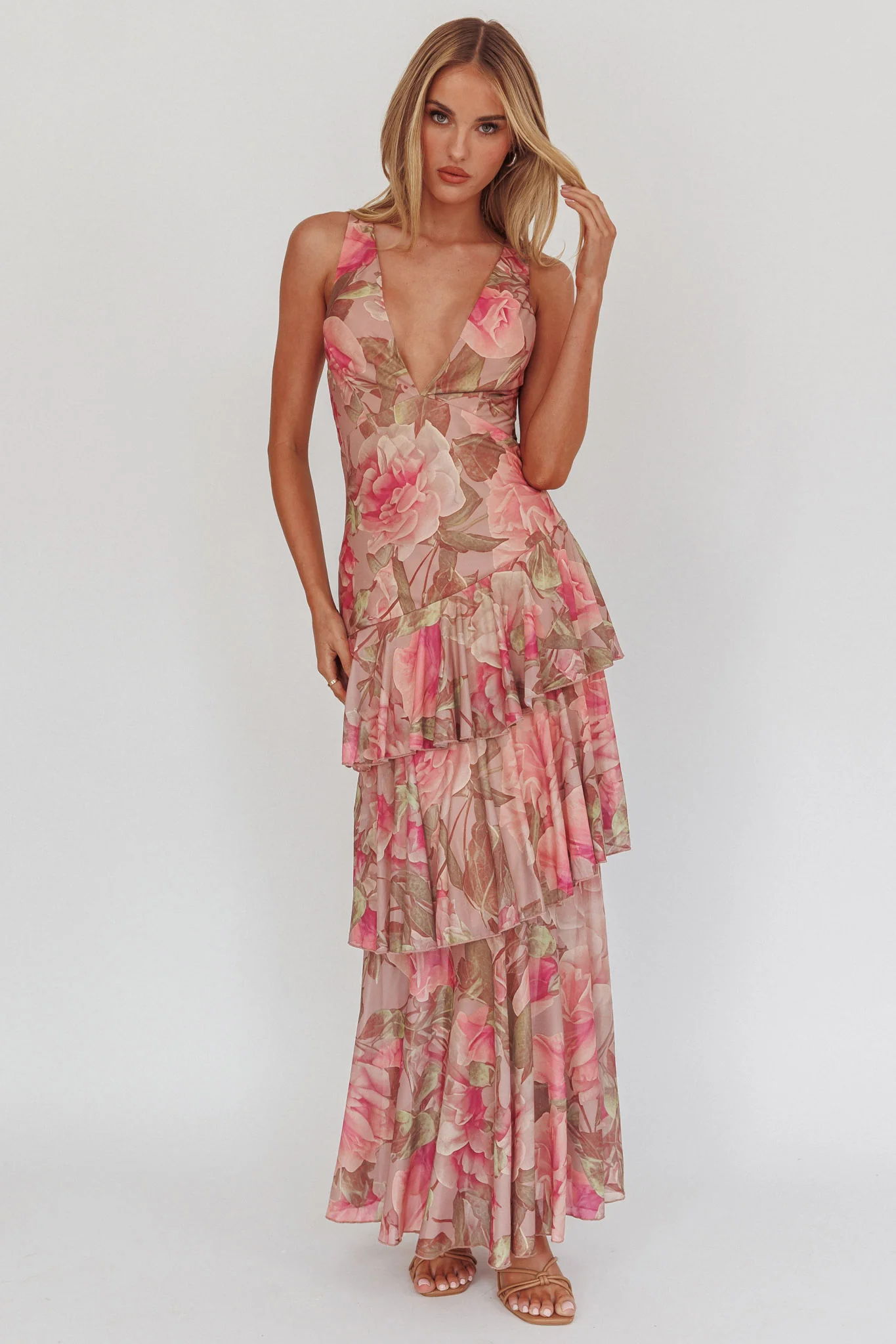Veda Strappy Back Maxi Dress Roses Blush - Ruaus