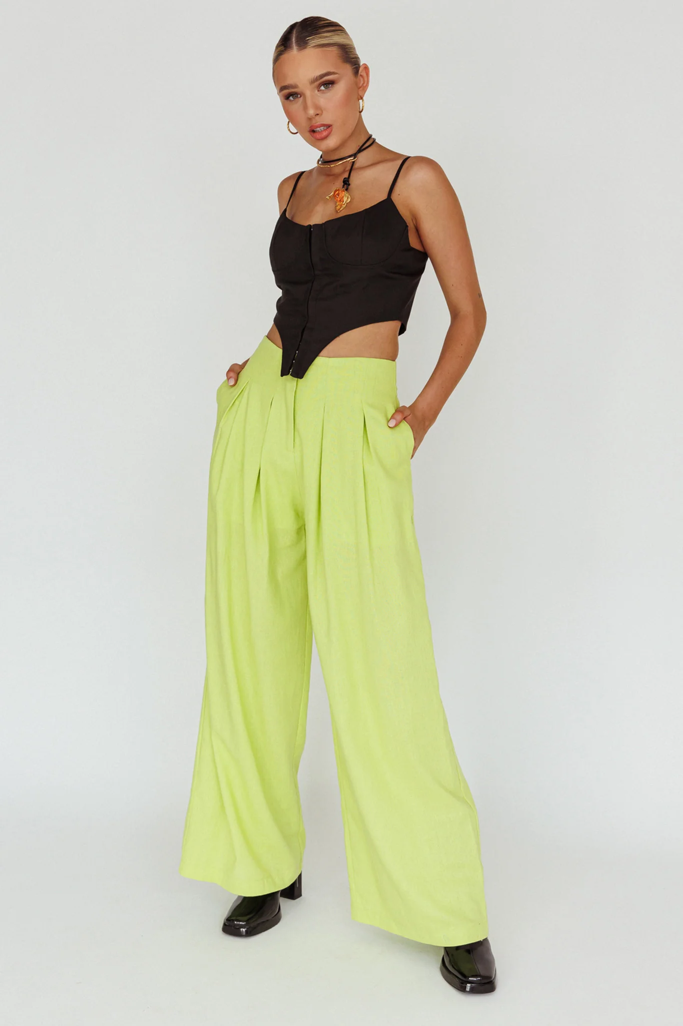 Sloan Side Pocket Trouser Pants Lime - Ruaus