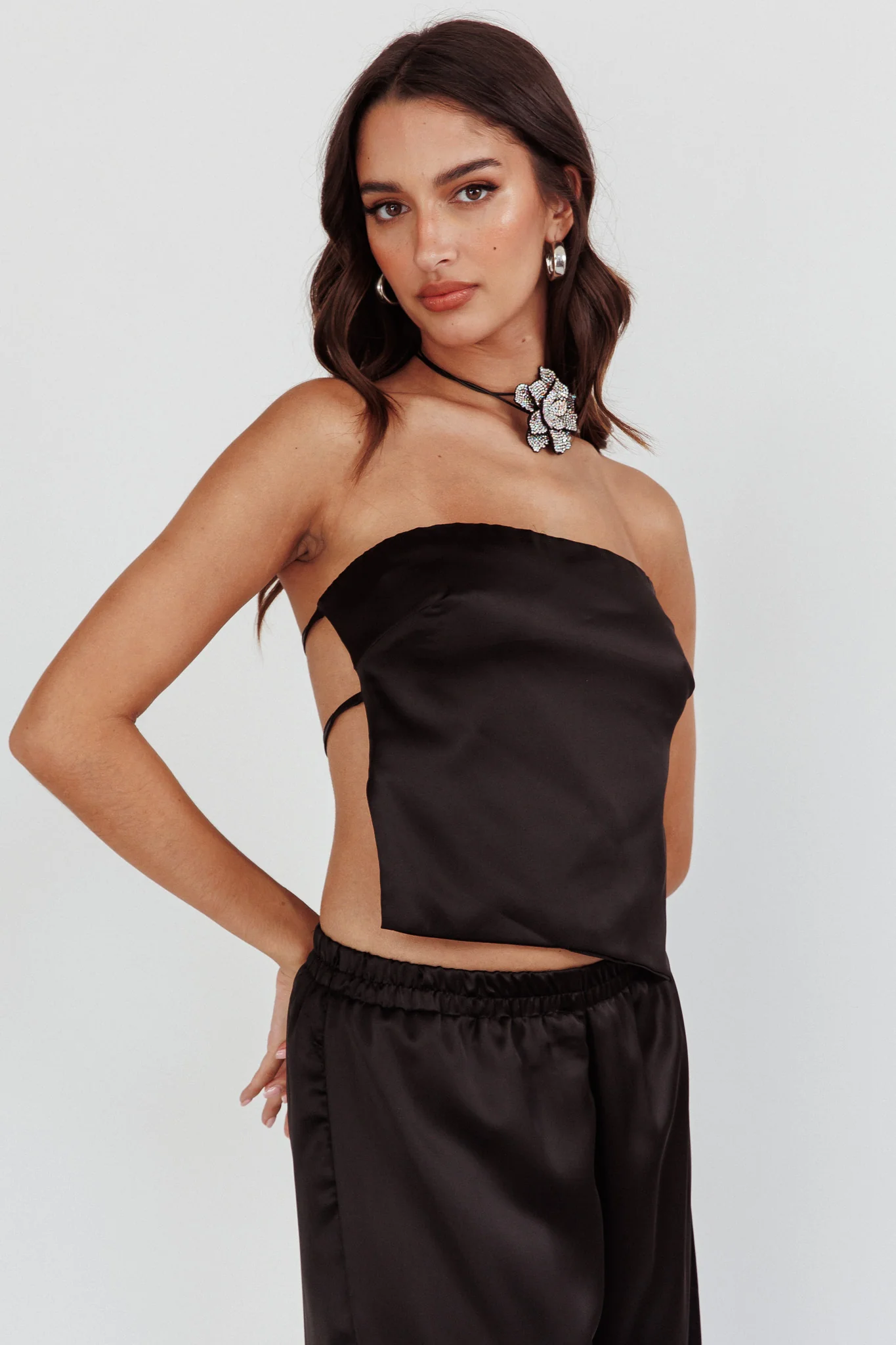 Panama Beach Back Tie Top Black - Ruaus