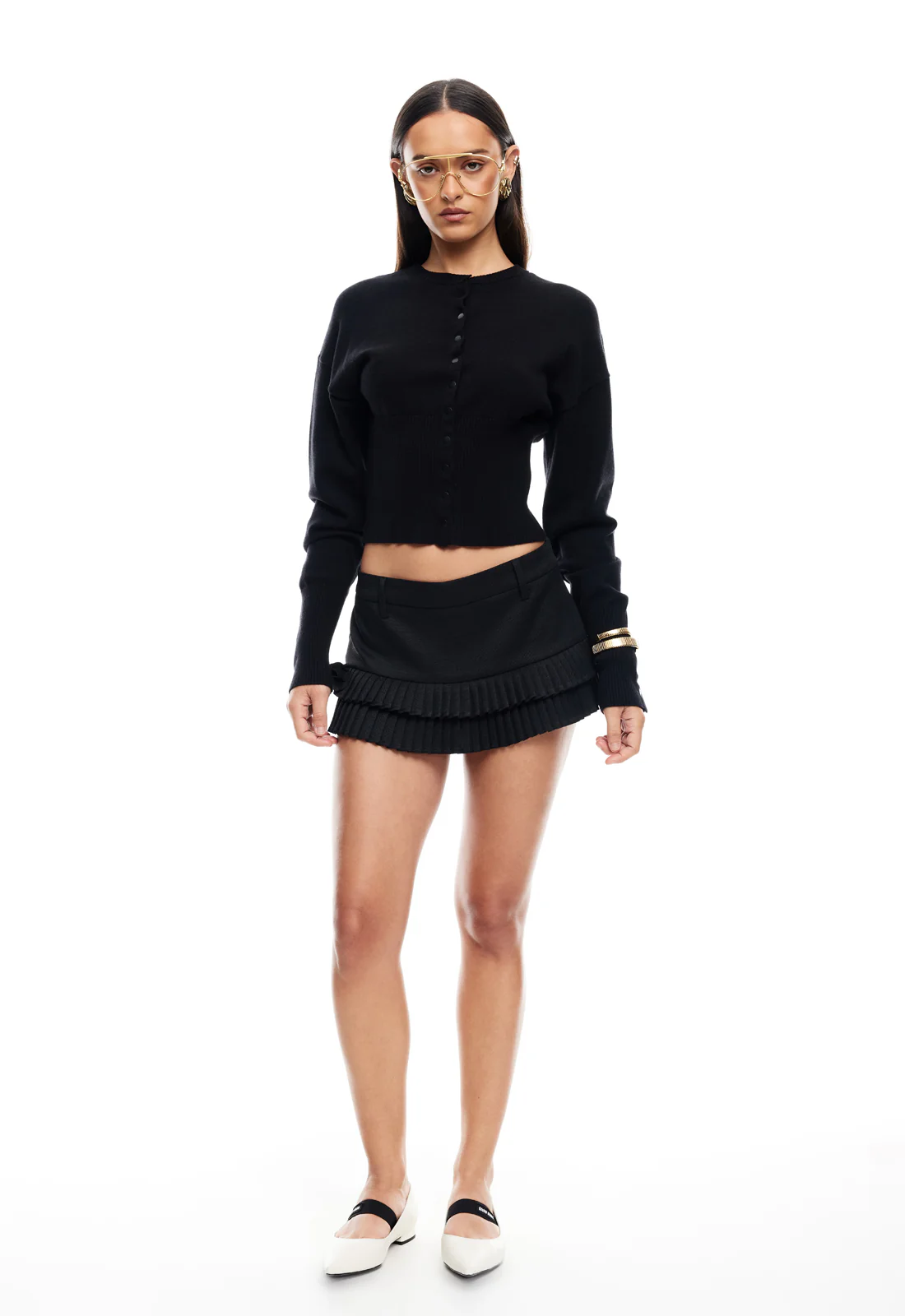 LIONESS Double Ruffle Mini Skort Onyx - Ruaus