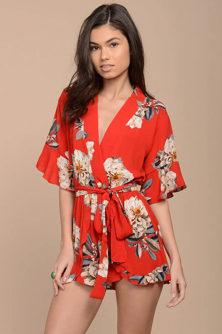 Giavanna Floral Romper Red - Ruaus