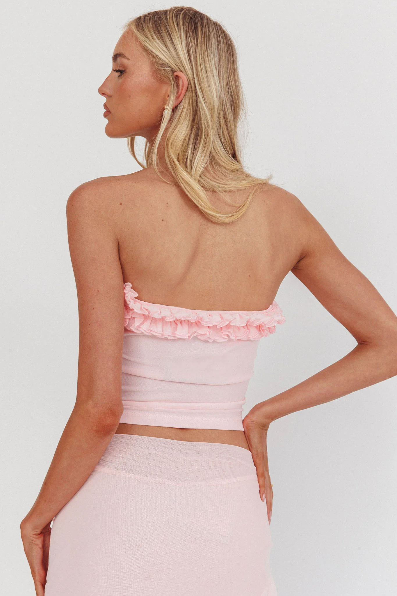 Frosted Sugar Frill Strapless Top Pink - Ruaus
