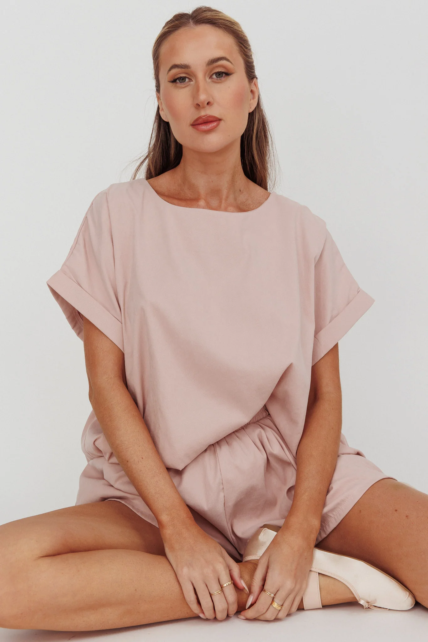 Yuna Pleat Back Boxy Tee Blush - Ruaus