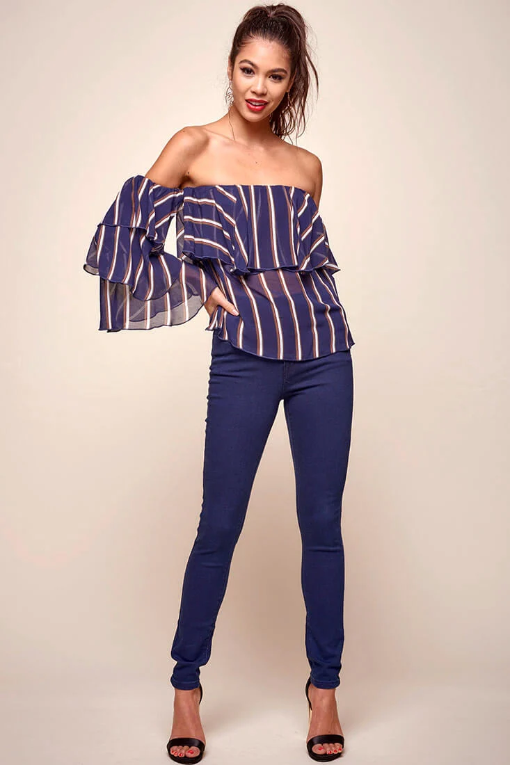 Goldwyn Tiered Striped Tube Top Navy - Ruaus