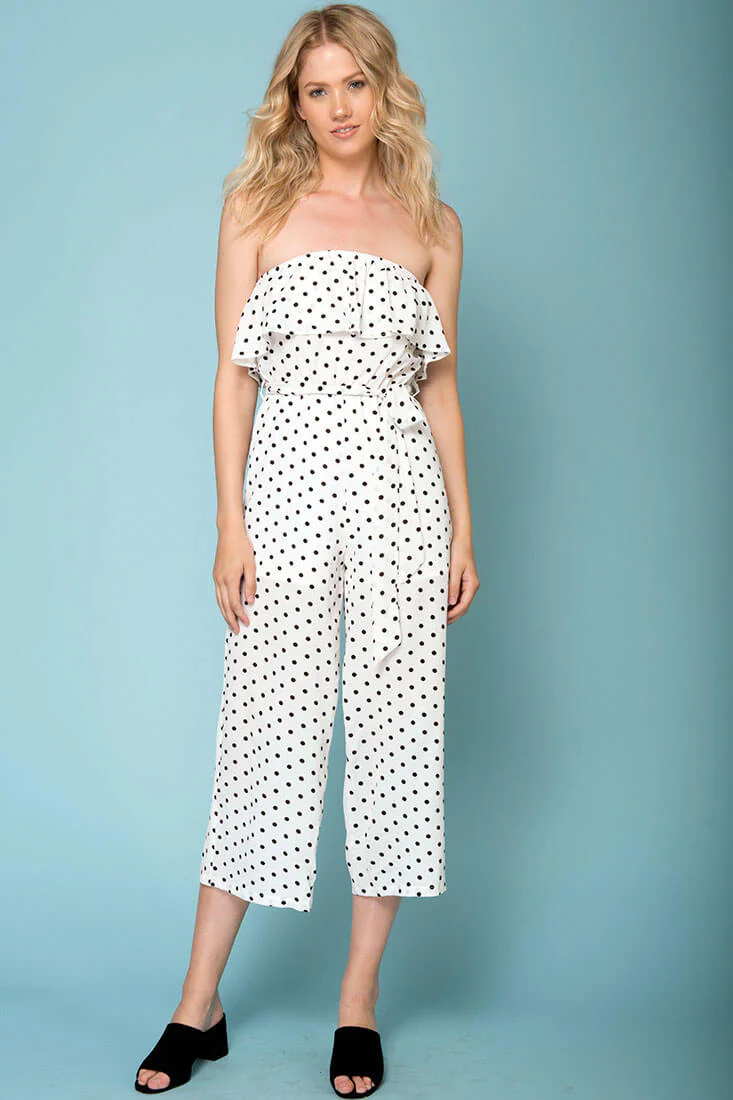 Wynter Casual Jumpsuit White With Black Polka Dots - Ruaus