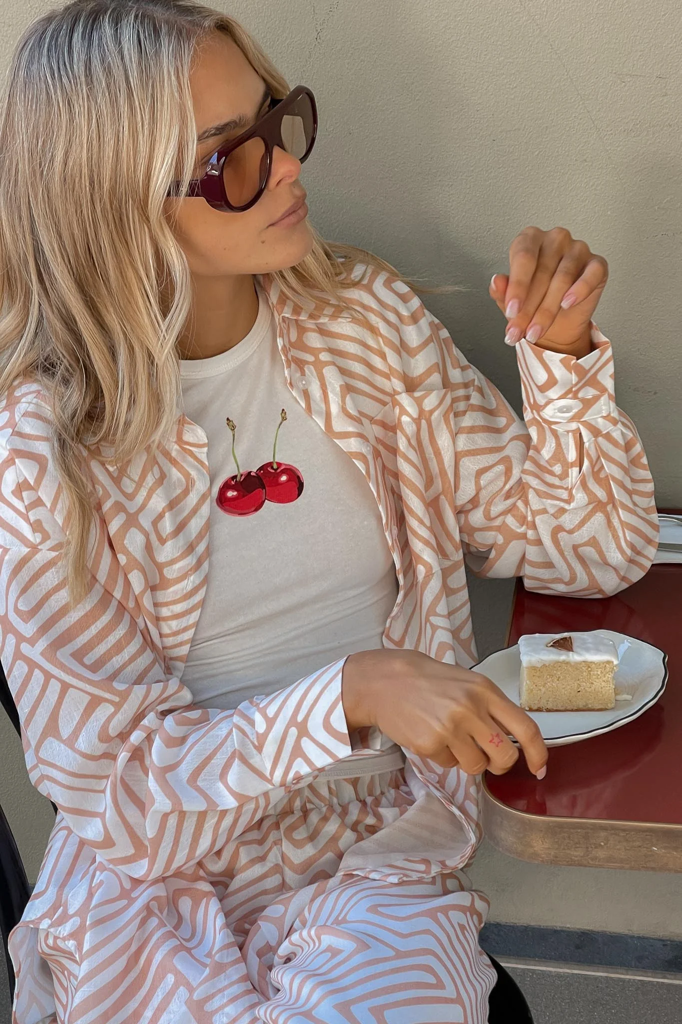 Alex Long Sleeve Shirt Print Peach - Ruaus