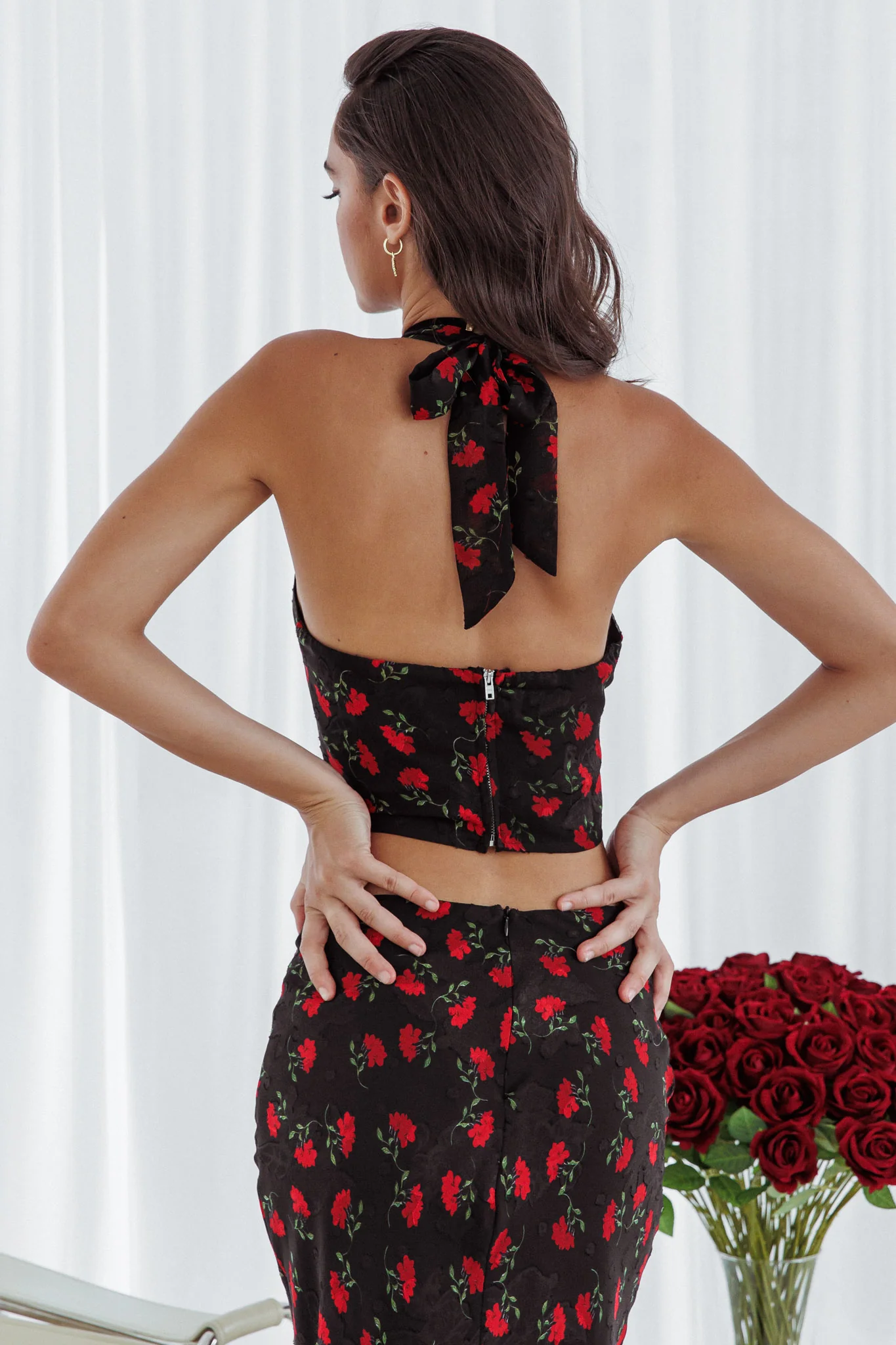 Gigi Halterneck Top Floral Black - Ruaus