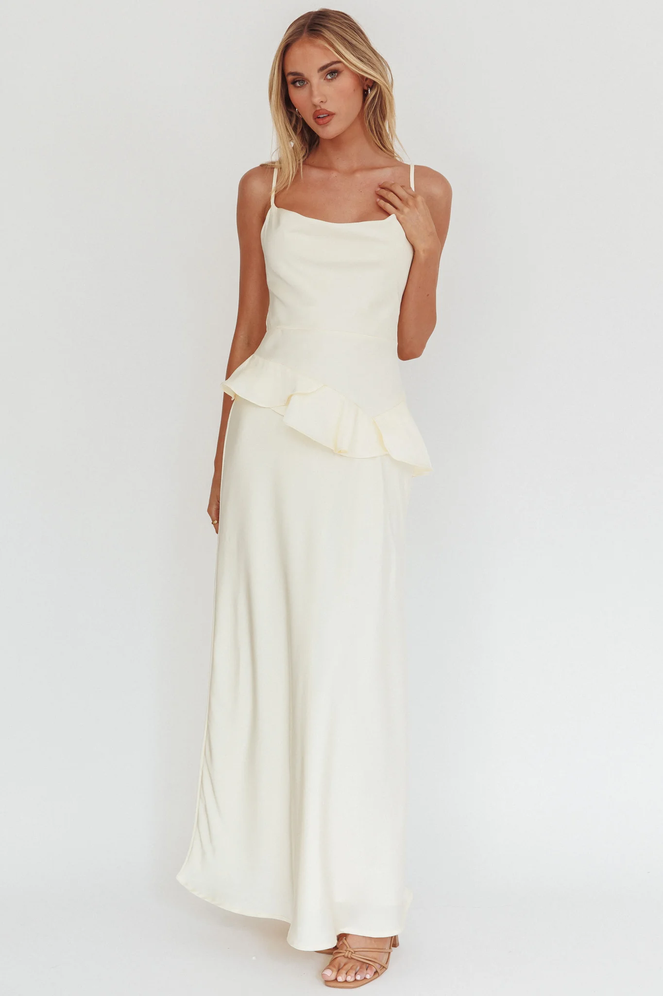 Jerica Ruffle Waist Maxi Dress Butter - Ruaus