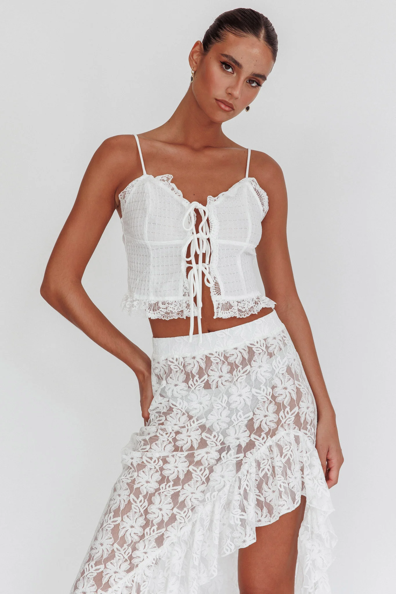 Fancy Girl Tie-Up Cami Top Off White - Ruaus
