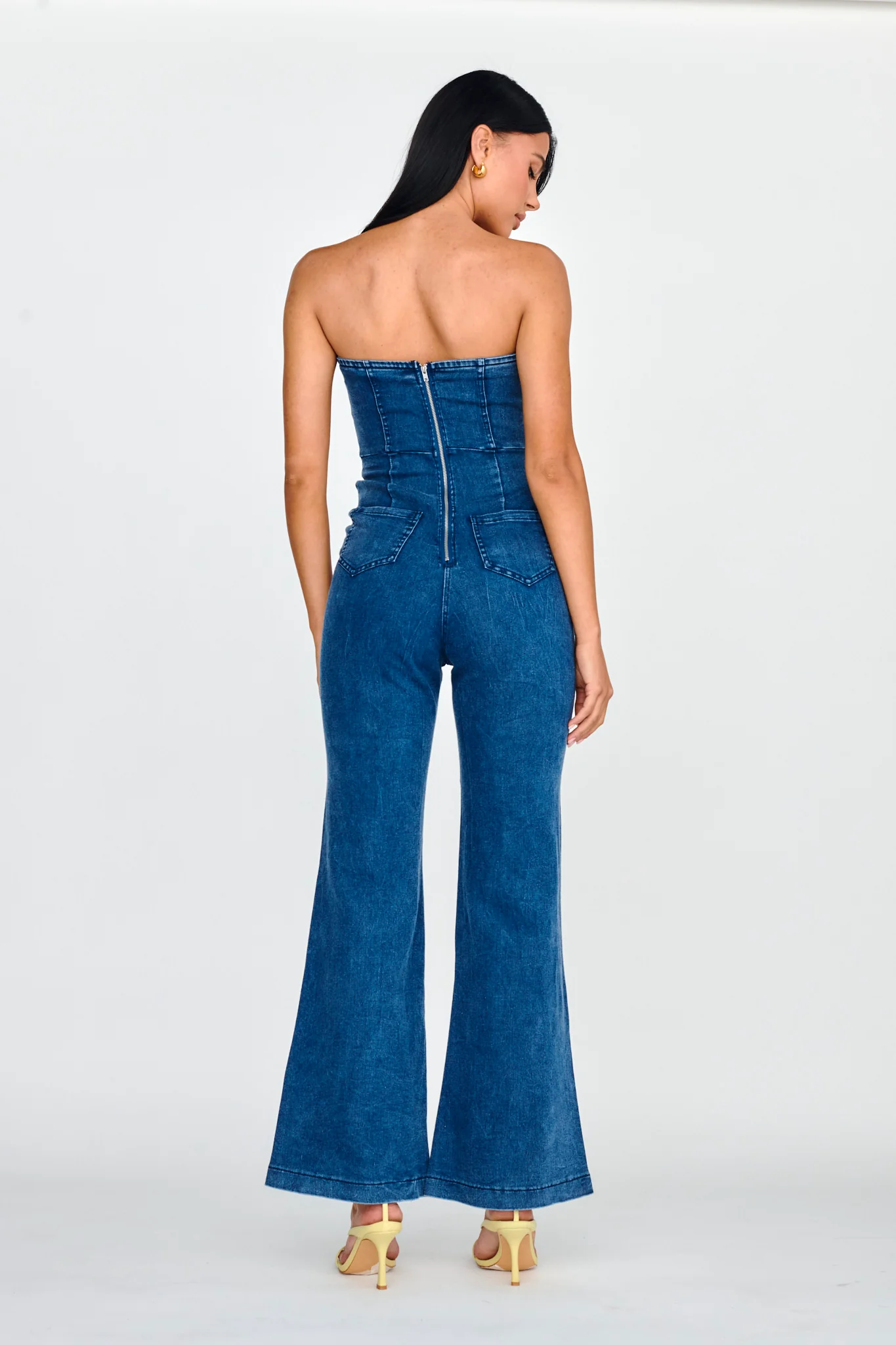 Horizon Strapless Wavy Neckline Jumpsuit Denim - Ruaus