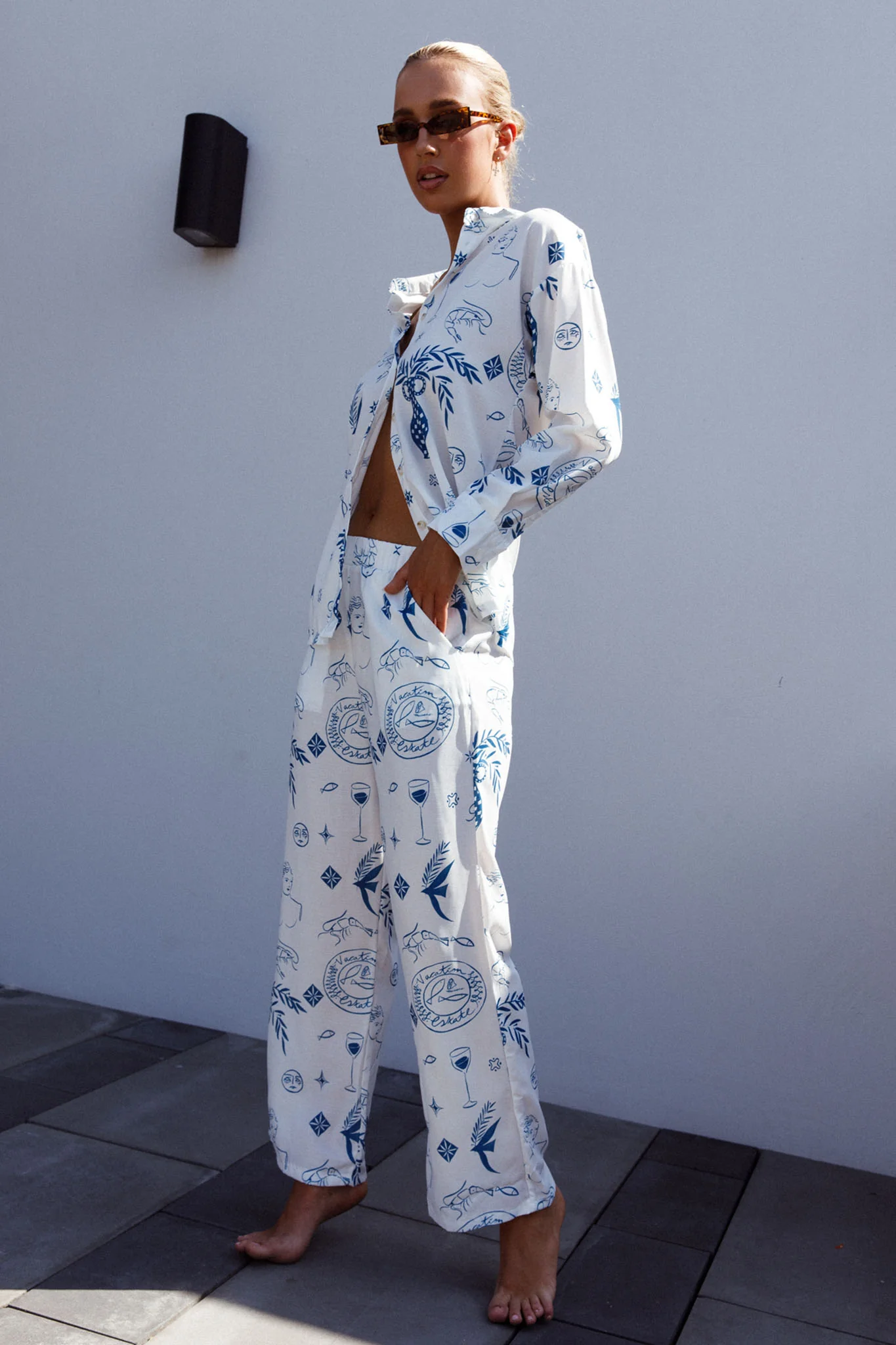 Weekend Bliss Pants Printed White - Ruaus