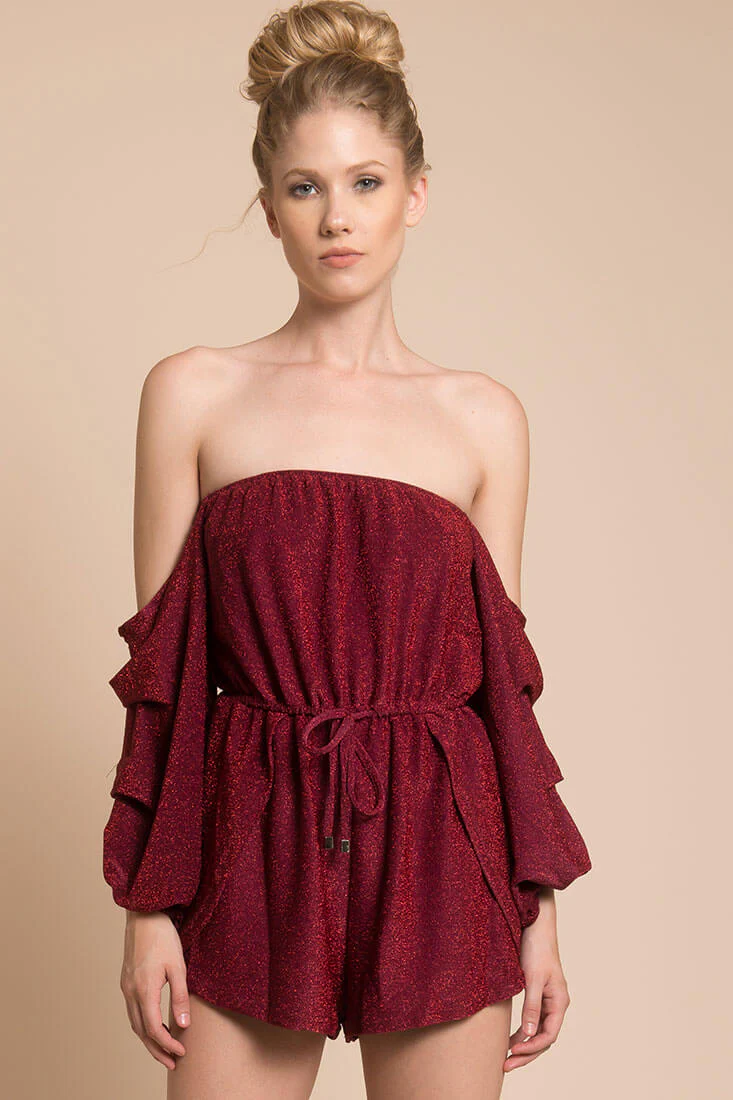Addison Off The Shoulder Romper Wine - Ruaus