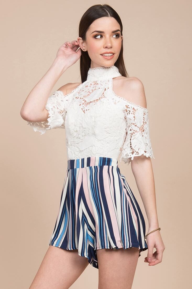 Alia Halter Top Romper White - Ruaus