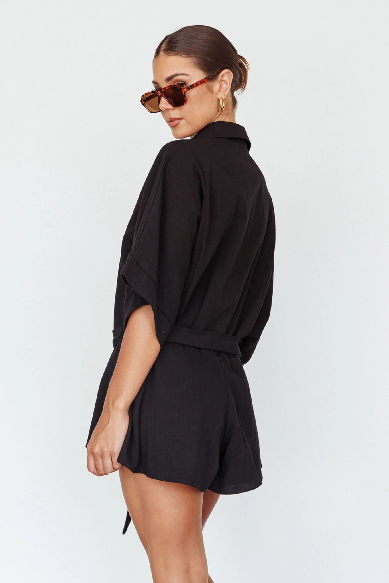 Daytona Beach Button-Up Romper Black - Ruaus