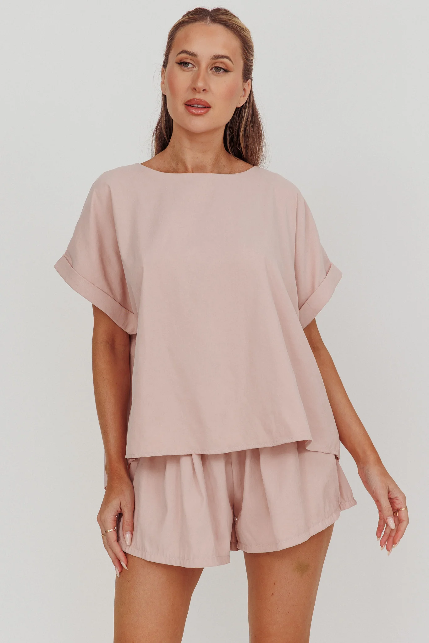 Yuna Pleat Back Boxy Tee Blush - Ruaus