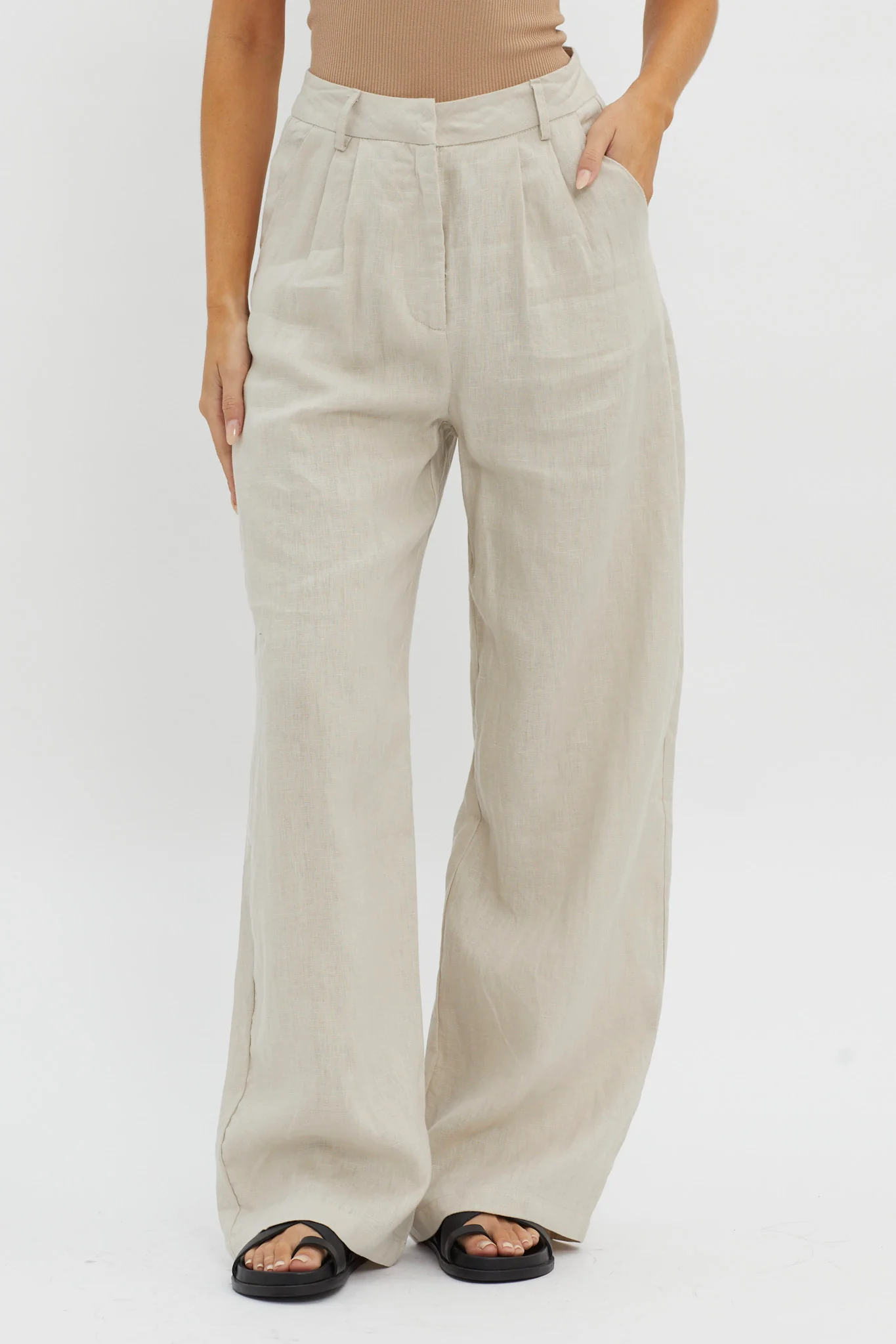 Dodie Straight Leg Trouser Pants Linen Oat - Ruaus