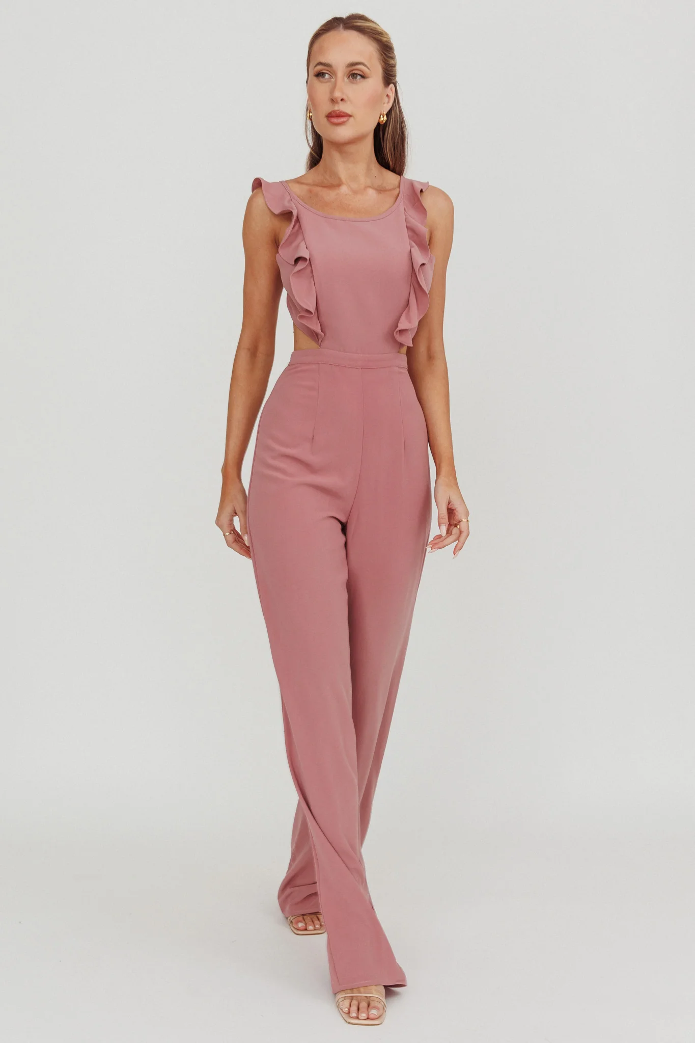 Kiss Me Sleeveless Ruffle Jumpsuit Pink - Ruaus
