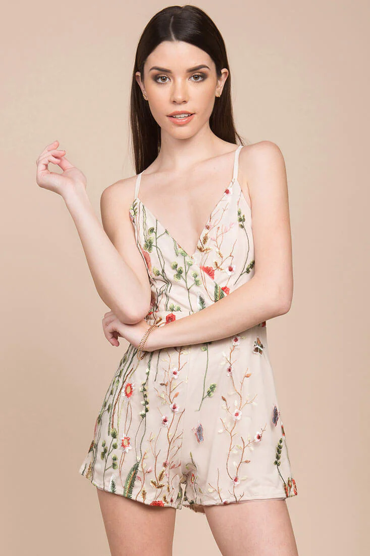 Jolie Floral Romper Beige - Ruaus
