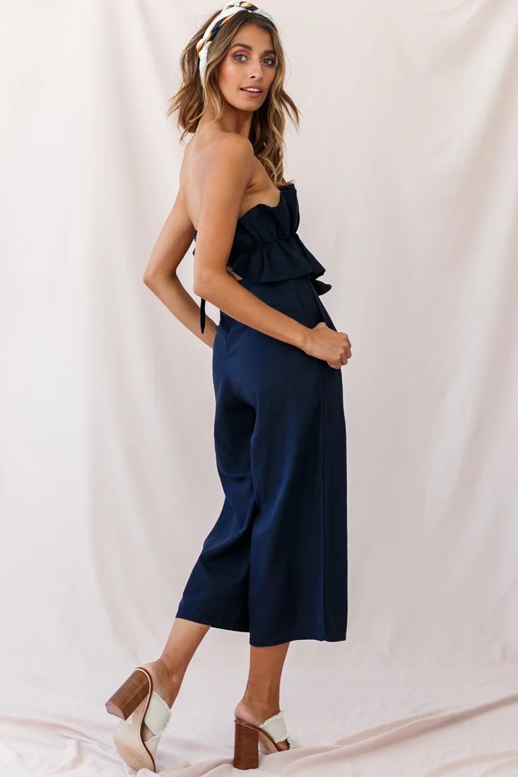 Thea Ruffle Crop Top Jumpsuit Navy - Ruaus
