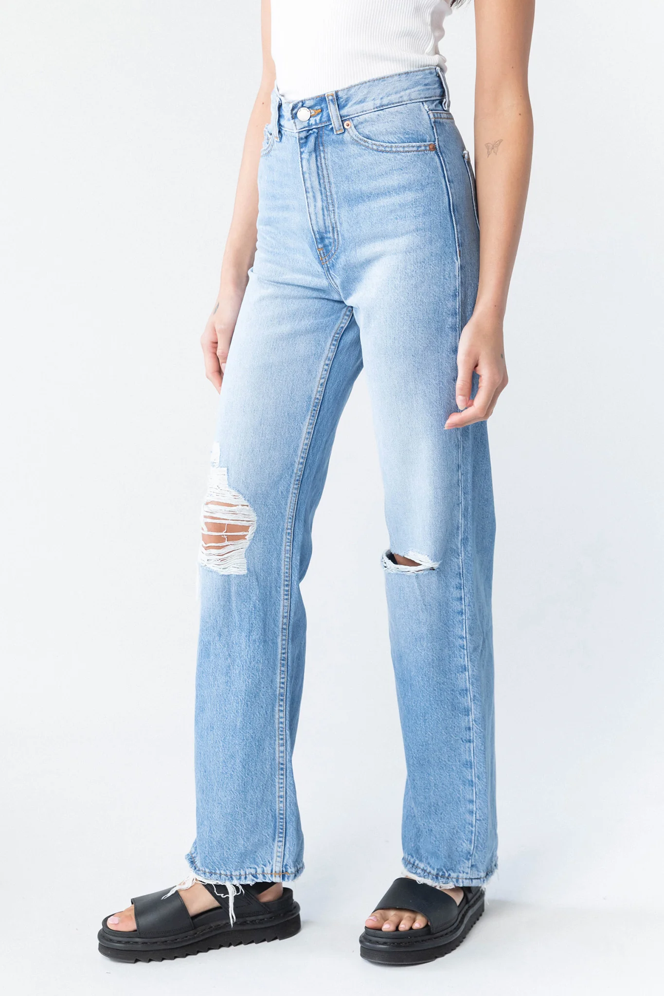 DR DENIM Echo Jeans Empress Sky Blue Rip - Ruaus