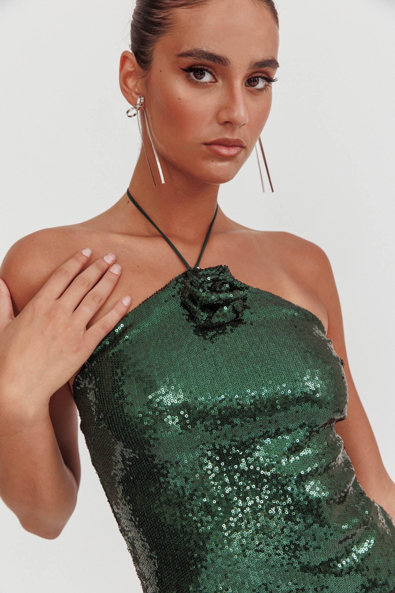 Darcy Sequin Halter Top Hunter Green - Ruaus