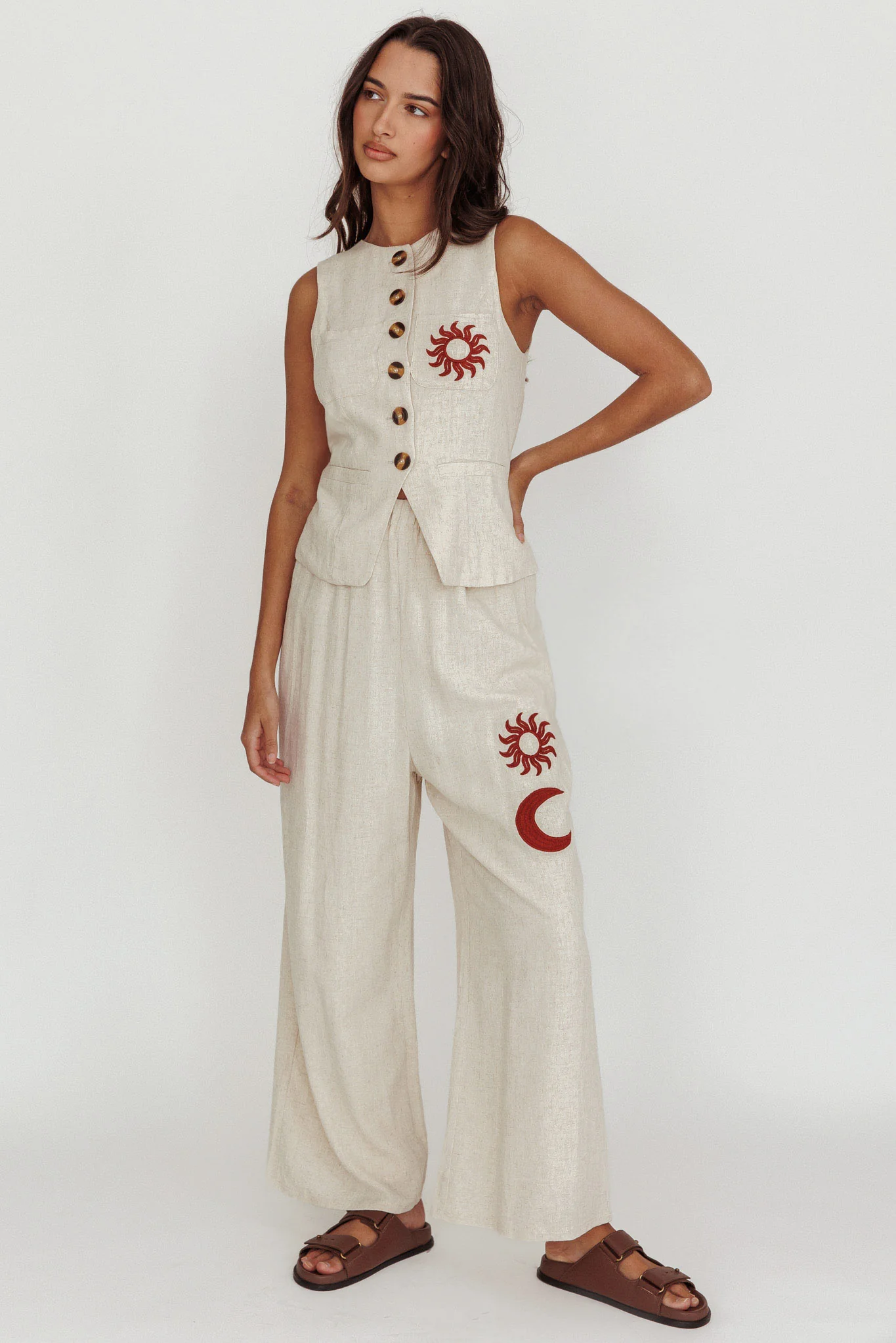 Swing Of Things Sun And Moon Wide Leg Pants Oat - Ruaus